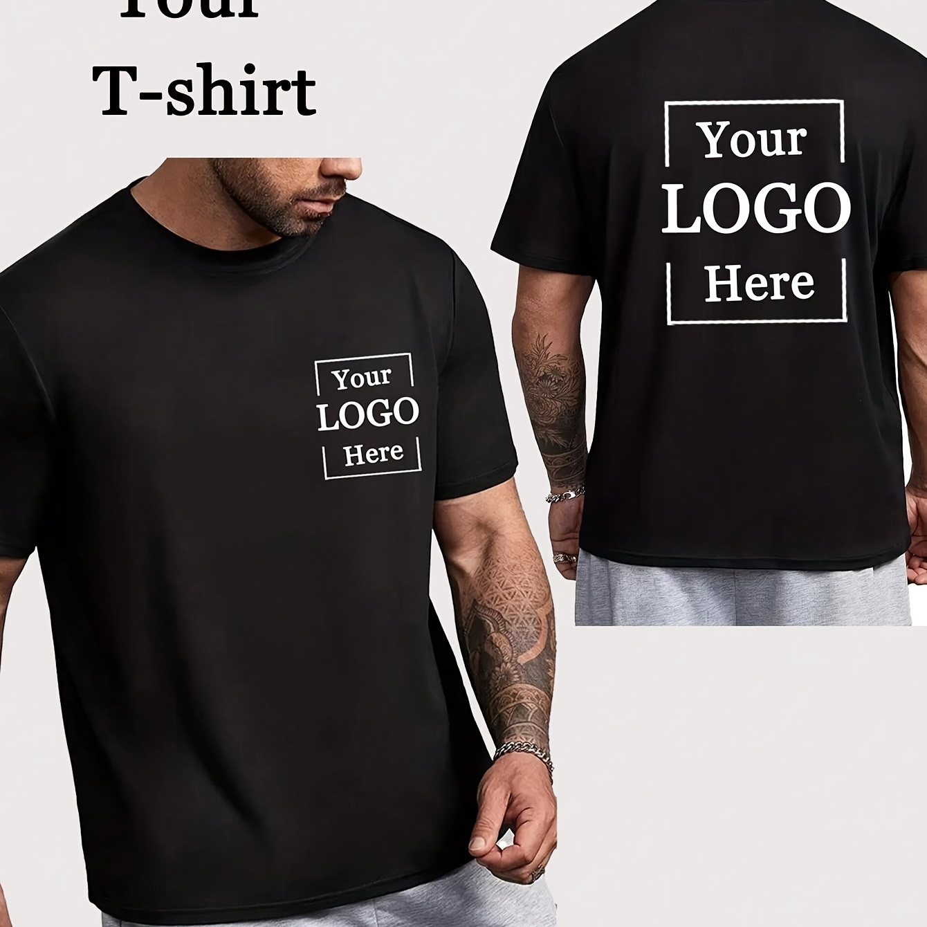 

Customizable Men's T-shirt - Personalized Graphic Print, Black Polyester Short Sleeve Tee For Summer, Casual Work Uniform Or Dance Group Logo Design