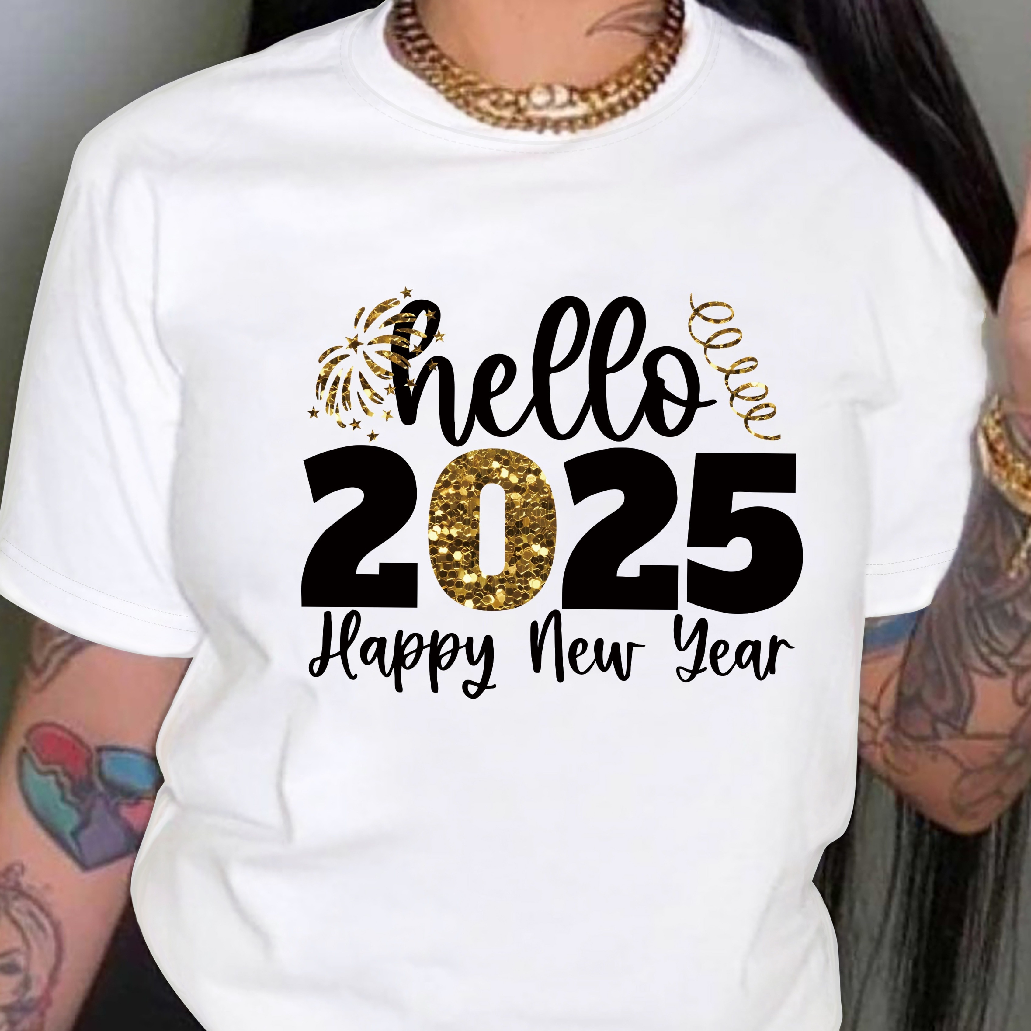 

Hello 2025 Sports T-shirt, Short Sleeve Round Neck Workout Tops, Women's Activewear