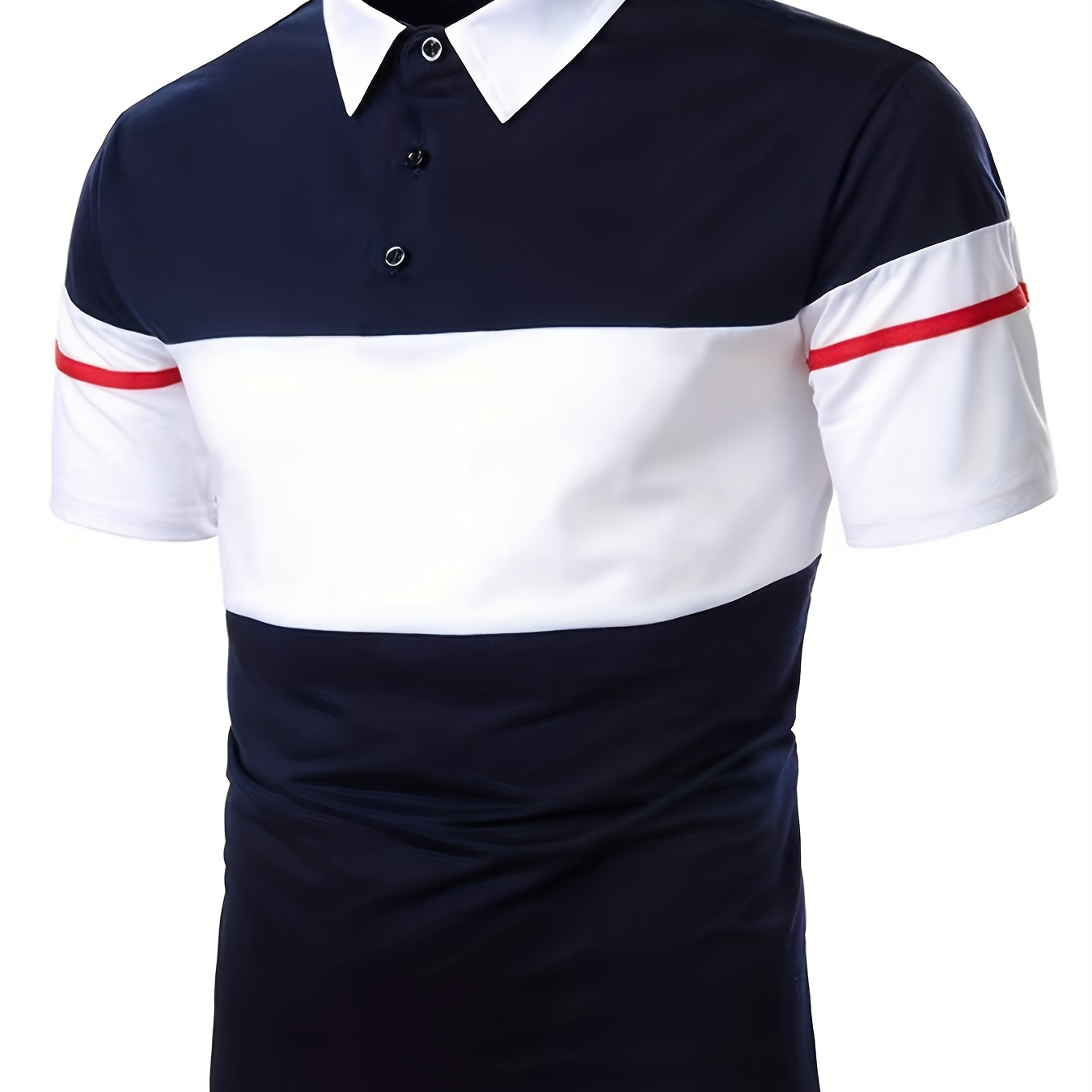 

Color Block Print Men's Casual Button Up Short Sleeve Polo Shirt, Men's Polo For Summer
