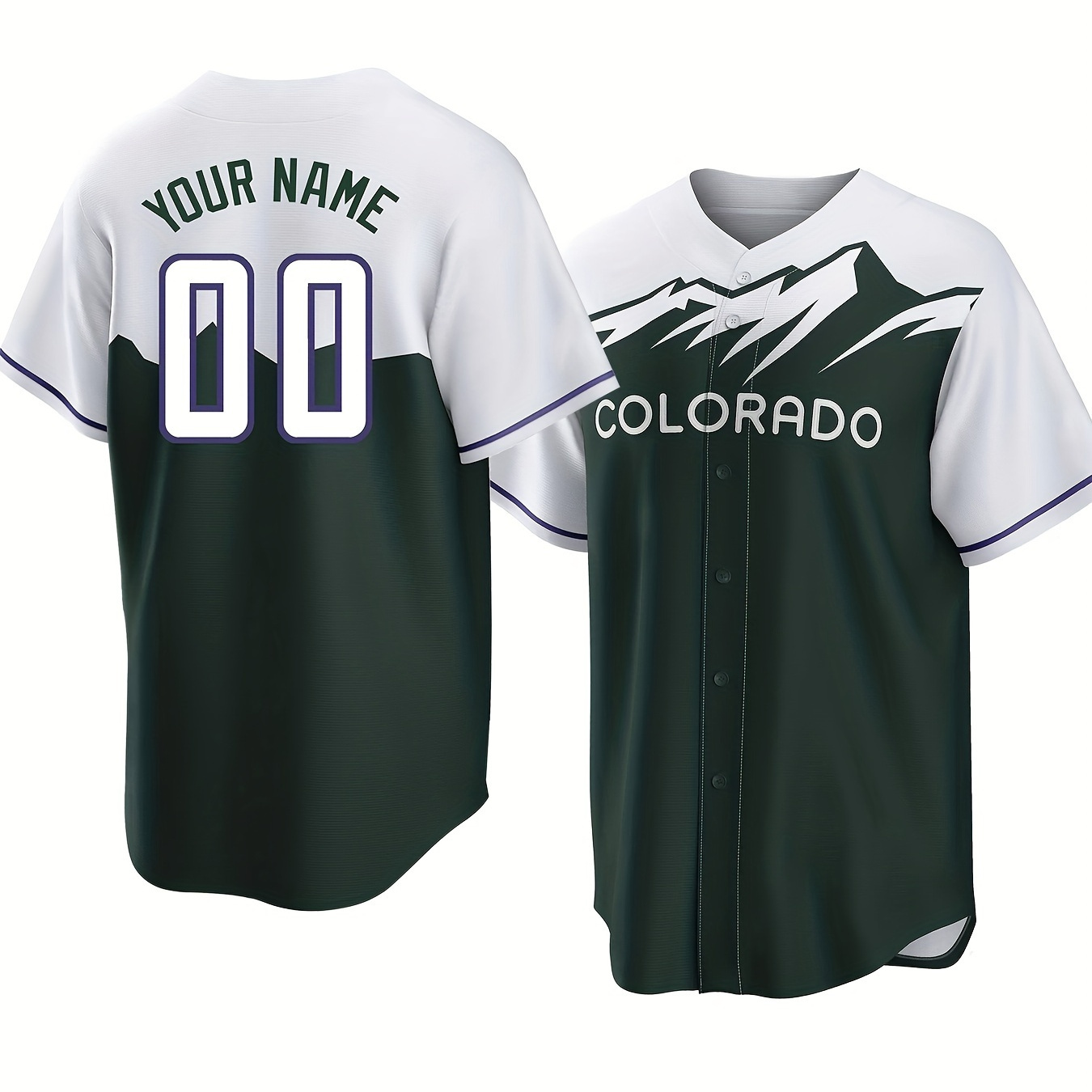 

Customized Name And Number Embroidery, Men's Mountain Print V-neck Baseball Jersey, Daily Outdoor Leisure Sports Shirt