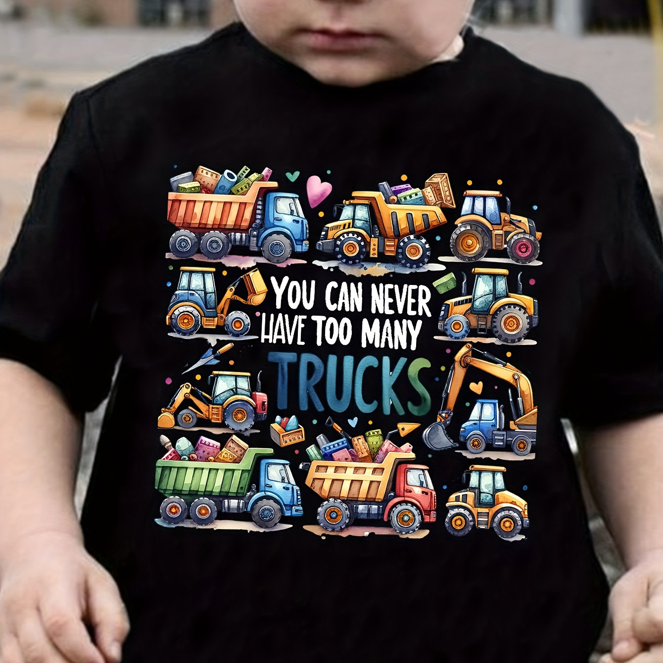 

You Can Never Have Too Many Trucks Print, Boy's Round Neck Casual Short Sleeve T-shirt, Comfortable Soft Versatile Top