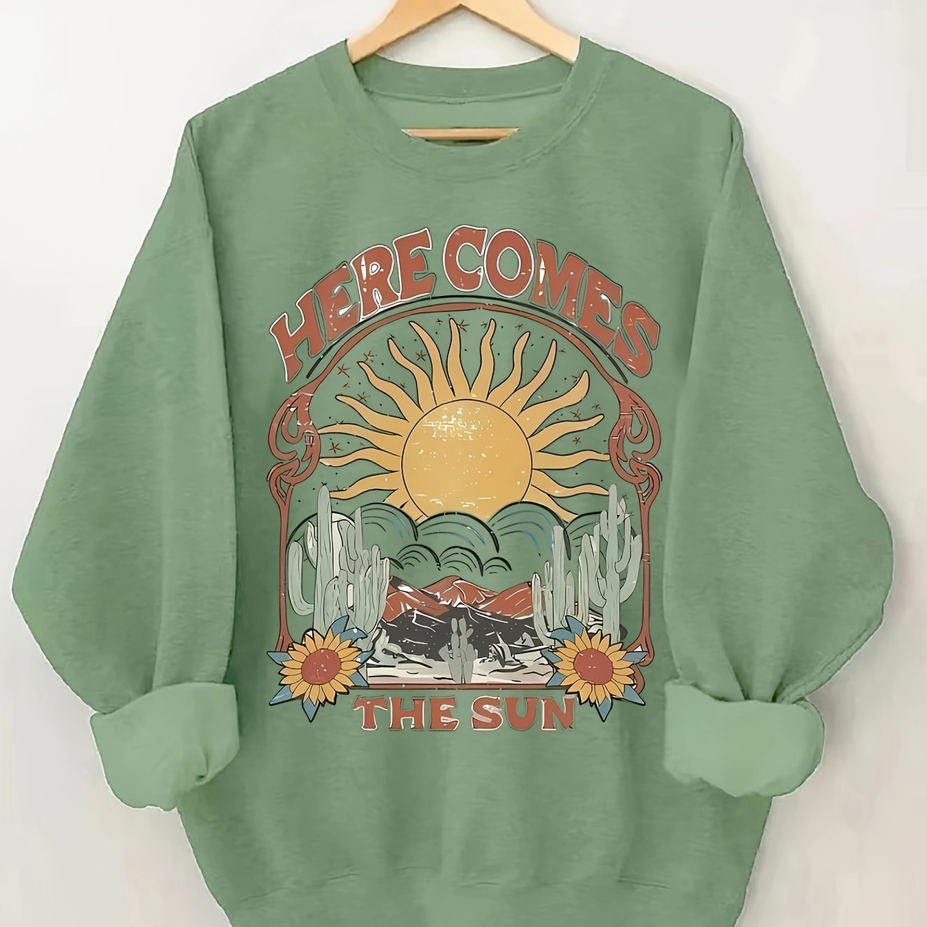 

Sun Print Sweatshirt, Crew Neck Casual Sweatshirt For Winter & Fall, Women's Clothing