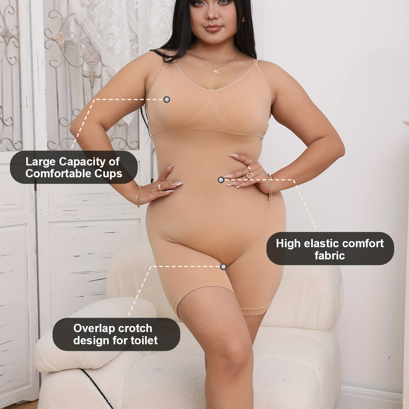 Women's Simple Shapewear Bodysuit, Plus Size Solid Seamless Tummy