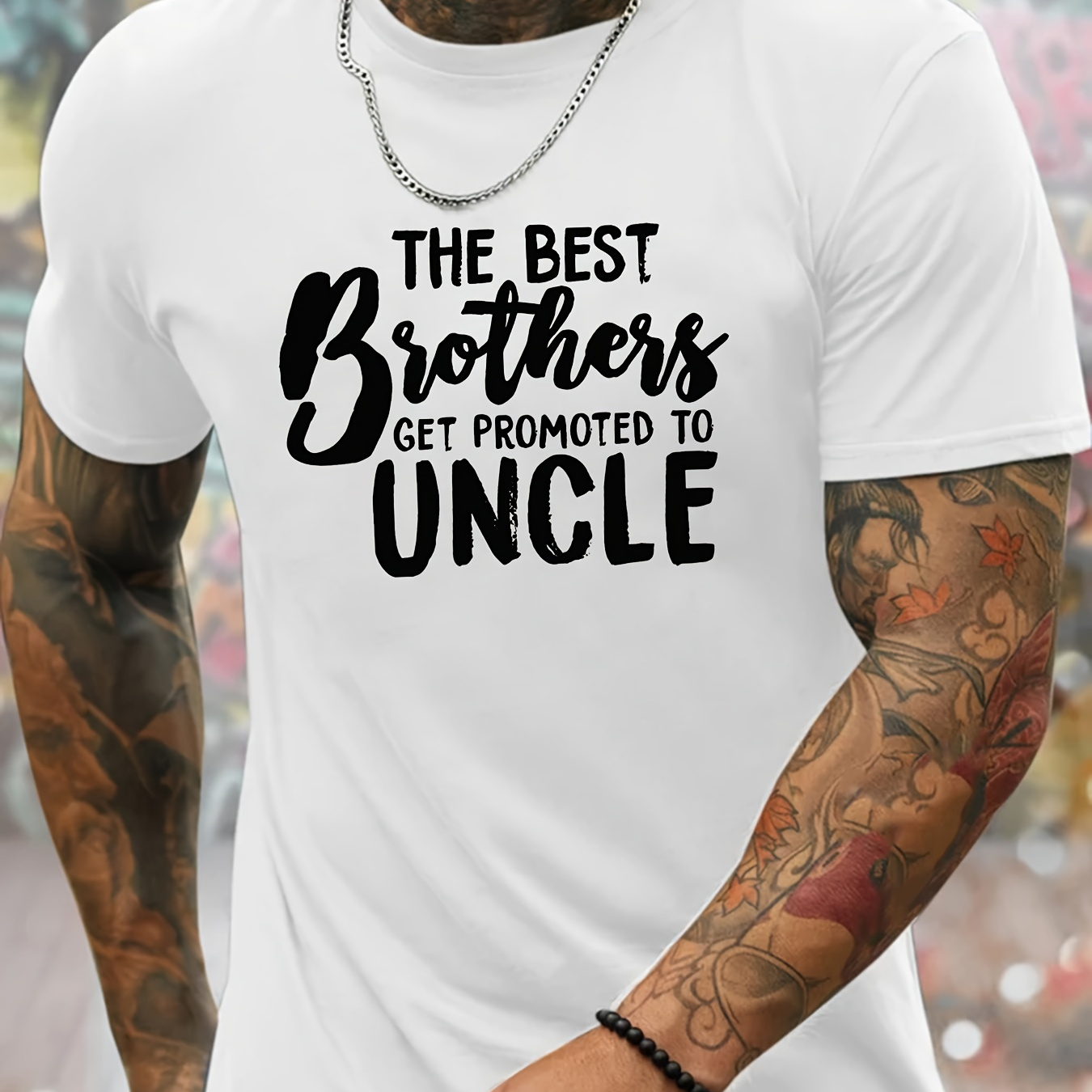 

Get Promoted To Uncle Letter Print Men's Summer Short Sleeve Crew Neck Tees, Breathable Polyester Fabric T-shirt, Casual Comfortable Versatile Top For Everyday Wear