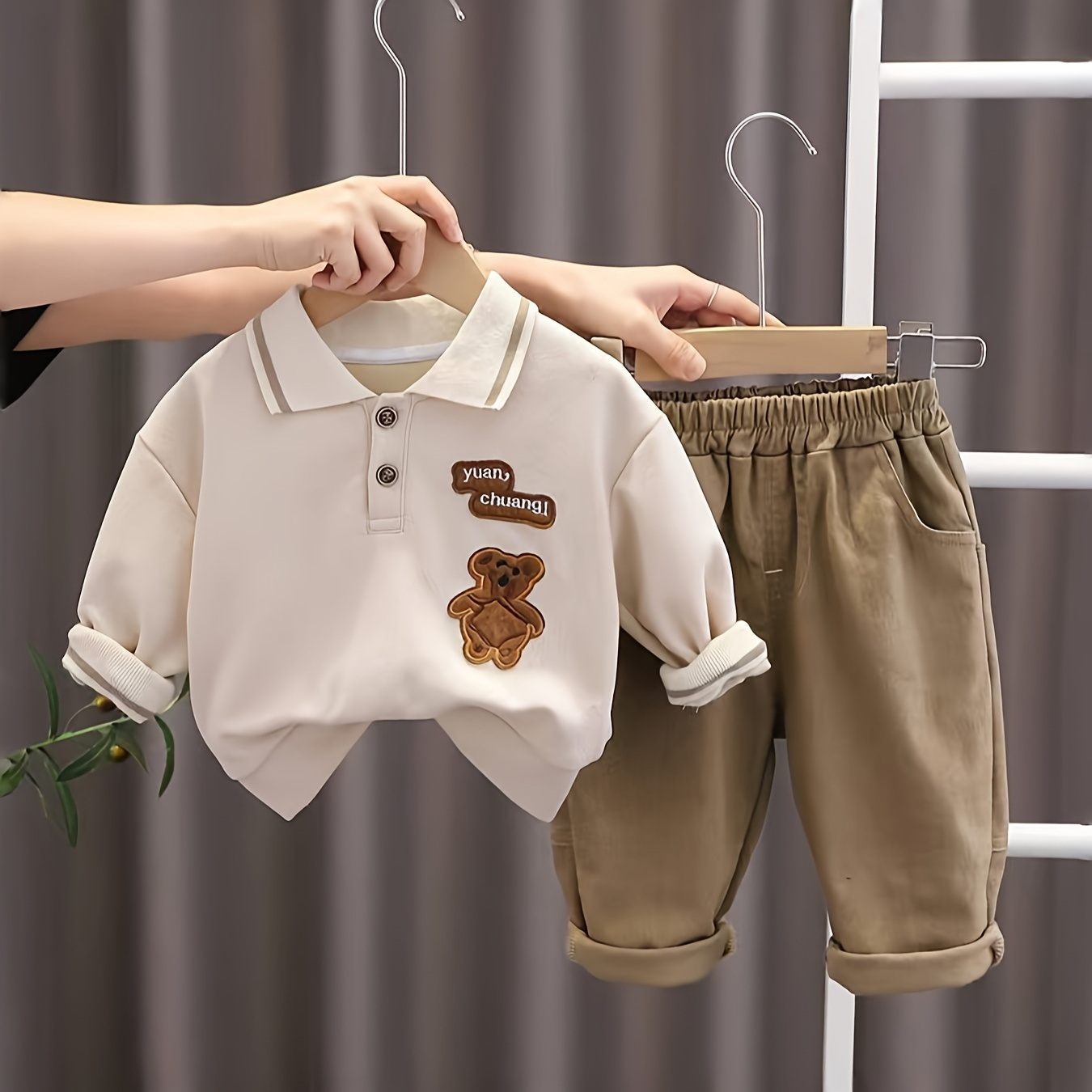 

2 pièces Vêtement Bébé Garçon, Chemise à Longues à Col Rabattu Brodé + Pantalon Décontracté, , Vêtement Extérieur