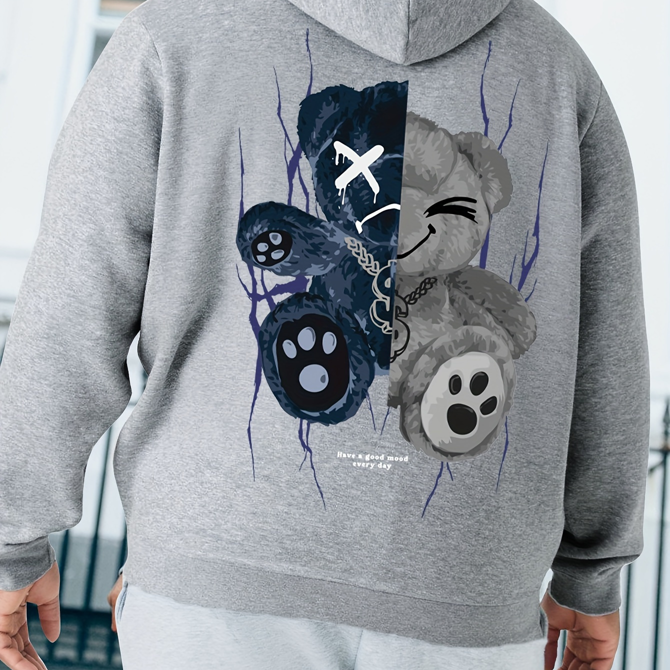 

Men's Plus-size Red Hoodie With Bear And Paw Print Graphic - Casual Polyester Knit, Machine Washable, Stylish Drop Shoulder Design, Oversized Hoodie, Plus Size