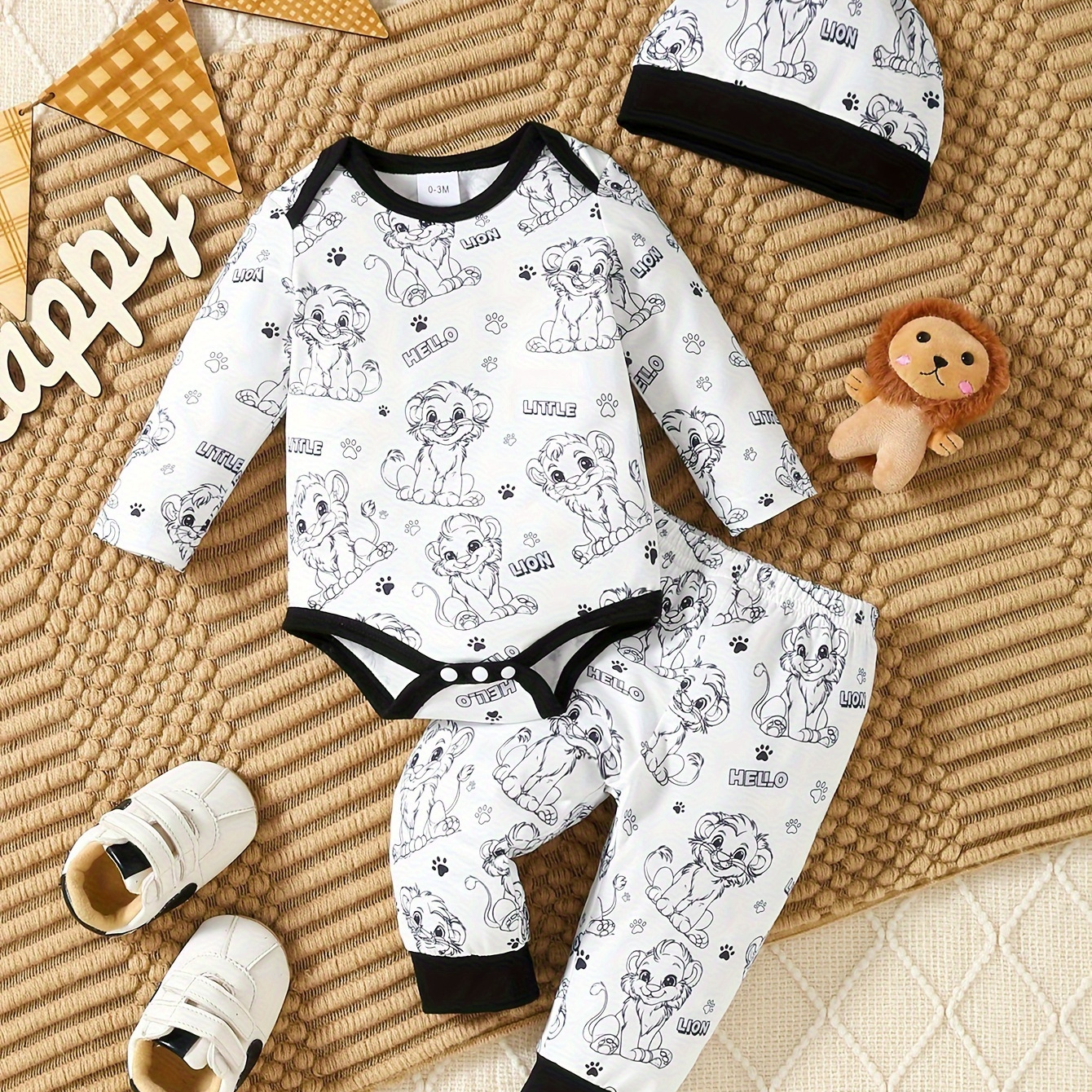 

3pcs & Little Little Long Top & Trousers Hat Set,