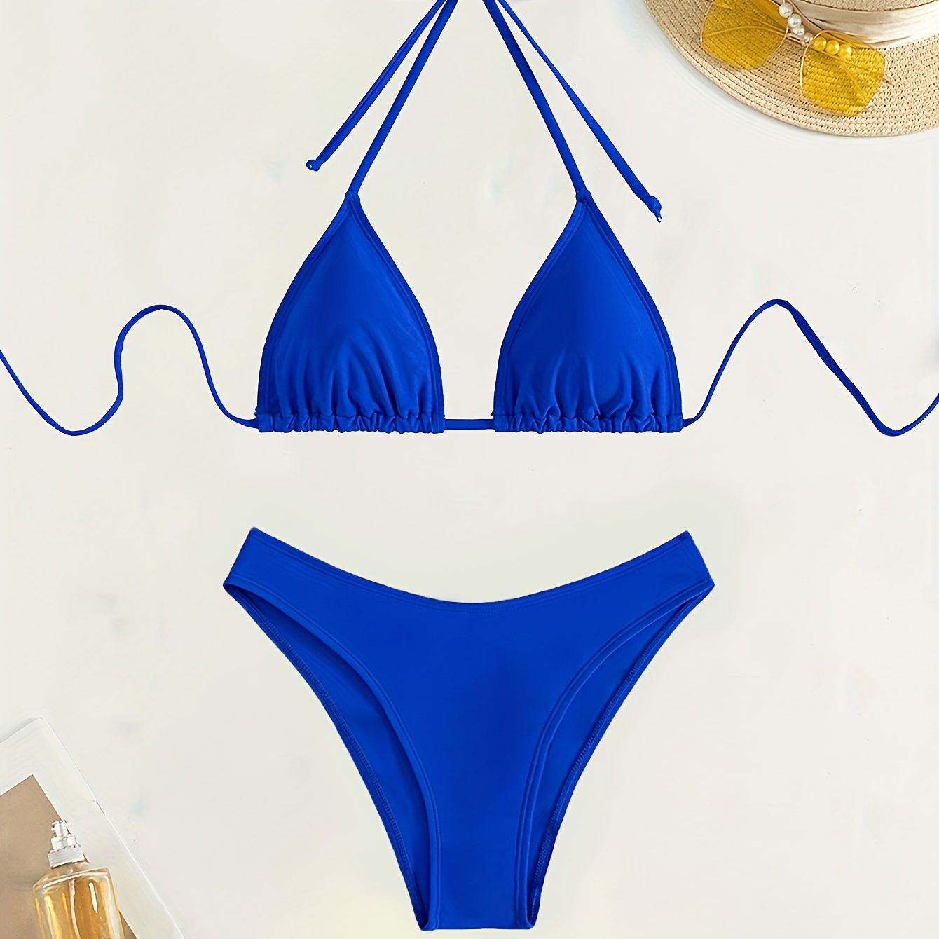 

Qvr Chic Summer Women's Bikini Set - Sexy Halter Neck With Tie-back Detail, High Stretch Fabric, Solid Color