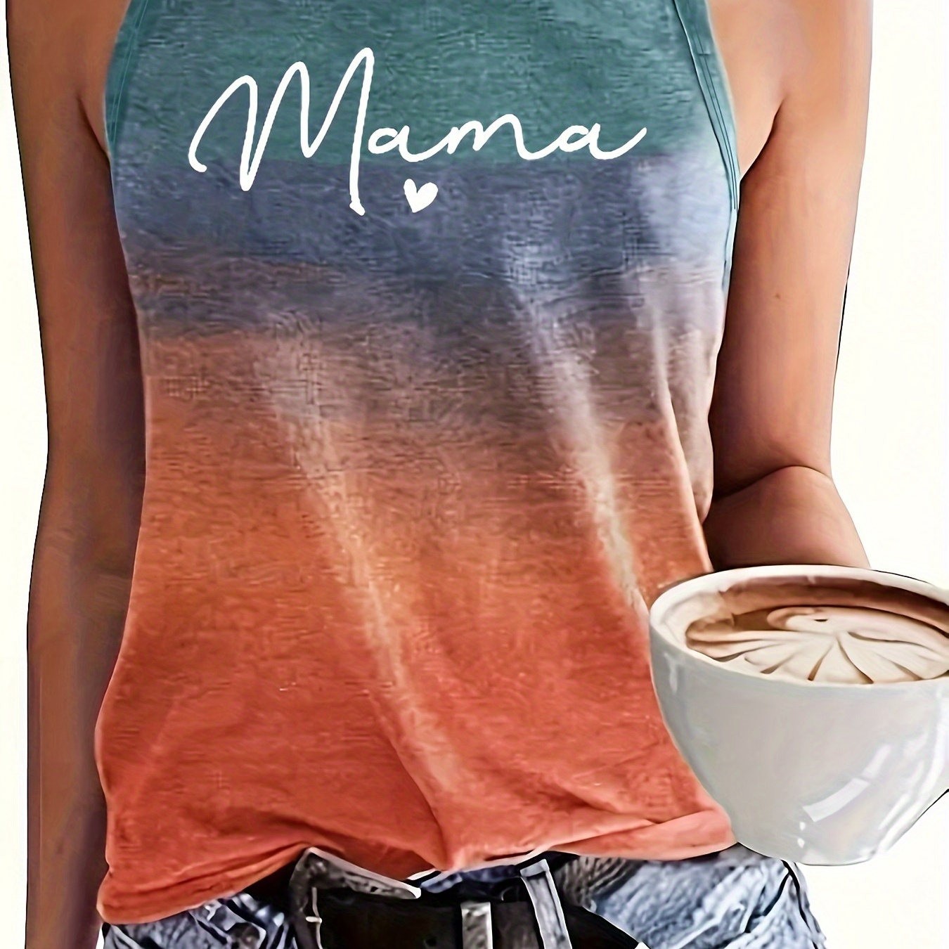 

Mama Letter Print Crew Neck Tank Top, Casual Sleeveless Top For Spring & Summer, Women's Clothing