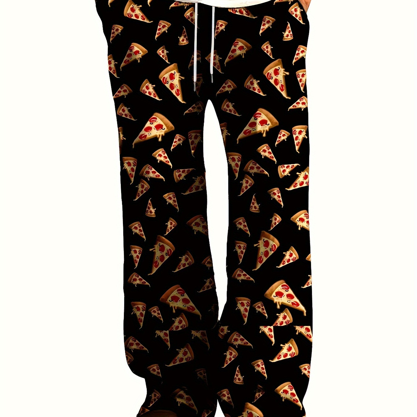 

1pc Men's Casual Pizza Print Loose Fit Pants, Comfortable Polyester Non-stretch Fabric, Woven Lounge Sleepwear With Pockets