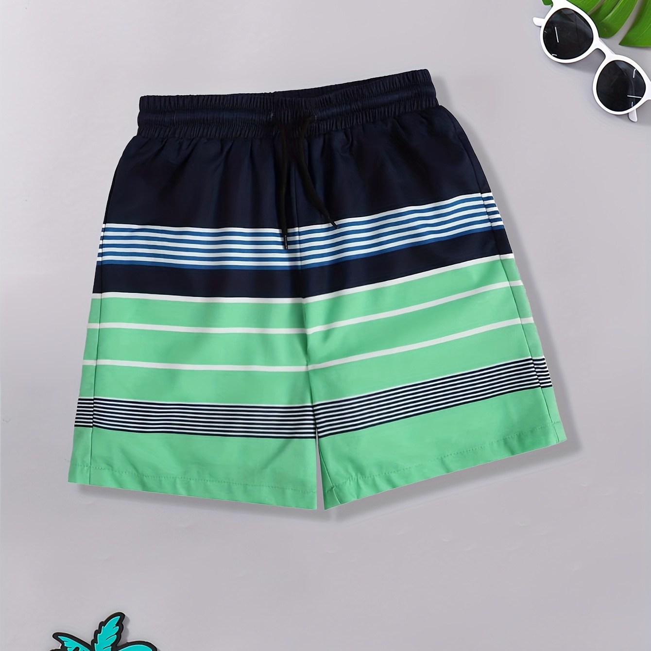 

Striped Quick Dry Swim Trunks For Boys, Elastic Waist Beach Shorts, Boys Swimwear For Summer Vacation