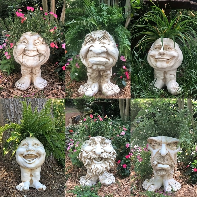 1pc Human Face Resin Statue Planter, Planters Resin Statue Plant Flower Pot Yard Garden Patio Vase Outdoor Decor