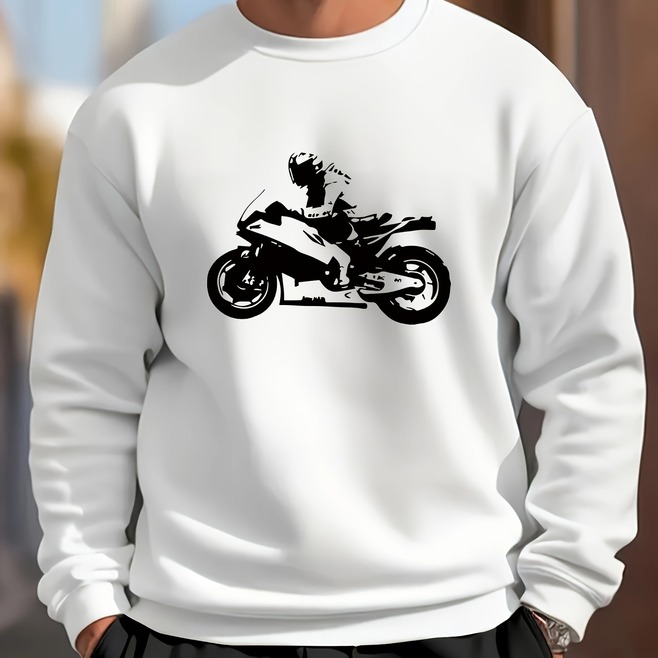 

Fashion Rider Silhouette , Men' Comfy Crew Neck Pullover Sweatshirt For Daily And Outdoor Wear