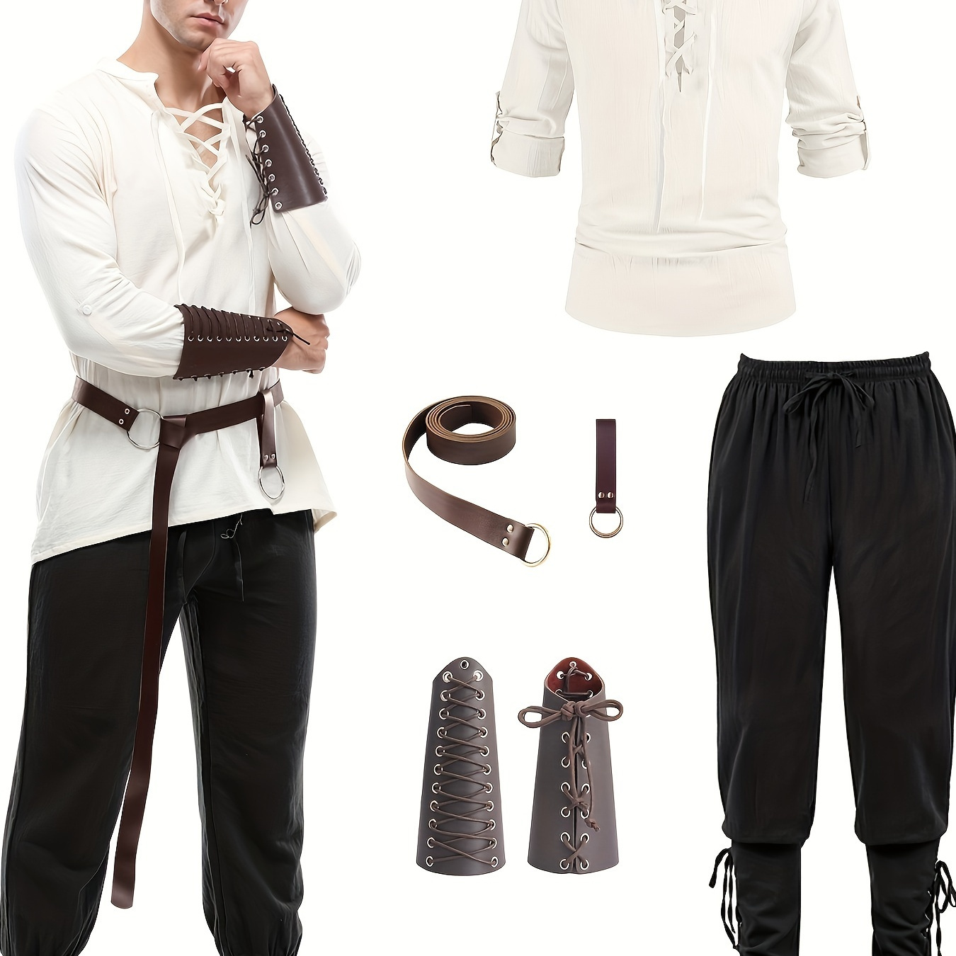 

Men's Pirate Renaissance Style Clothing, Shirt And Pants Set, Medieval Gothic Pirate Suit For Men