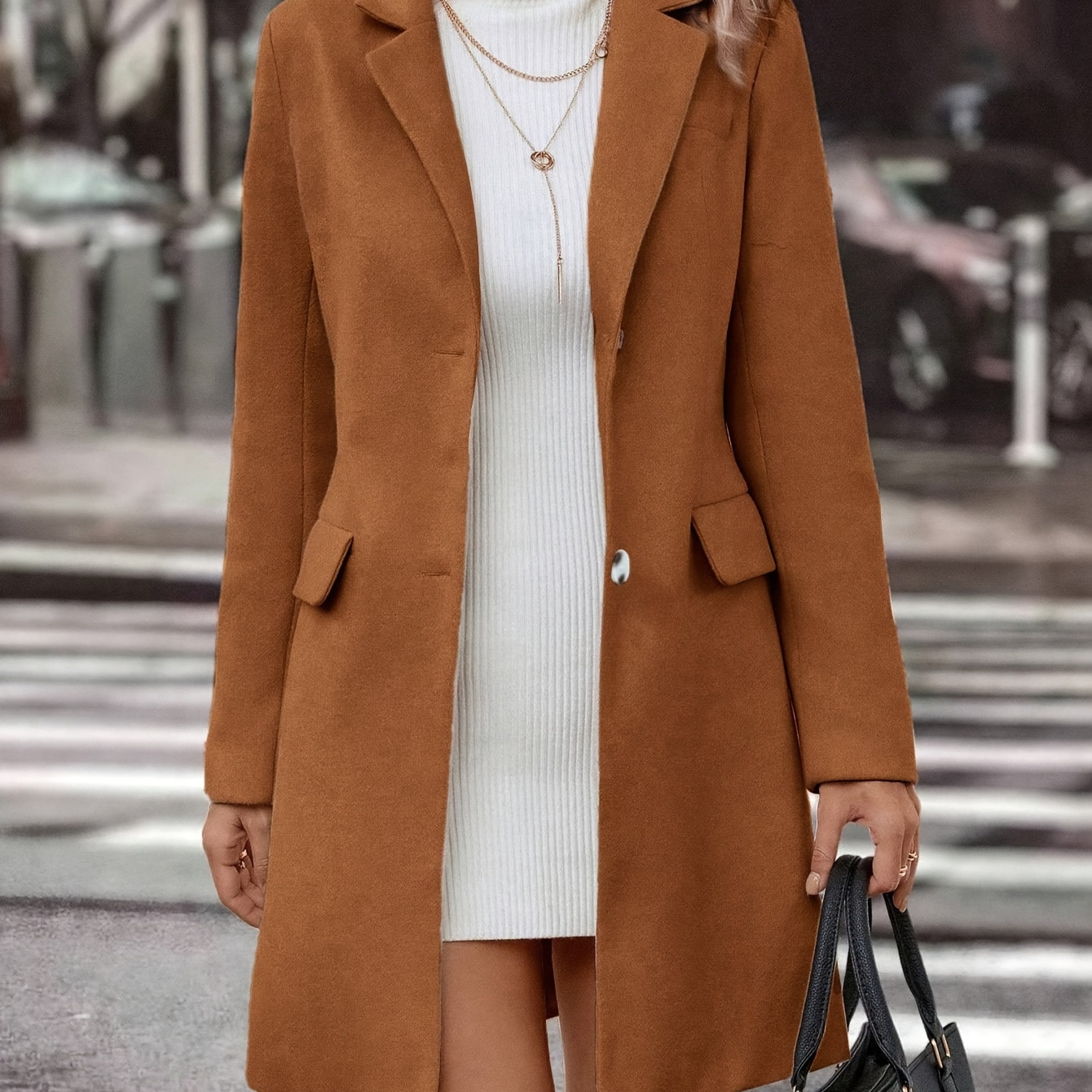 

Notched , Long Sleeve Long Length For Fall & , Women's Clothing