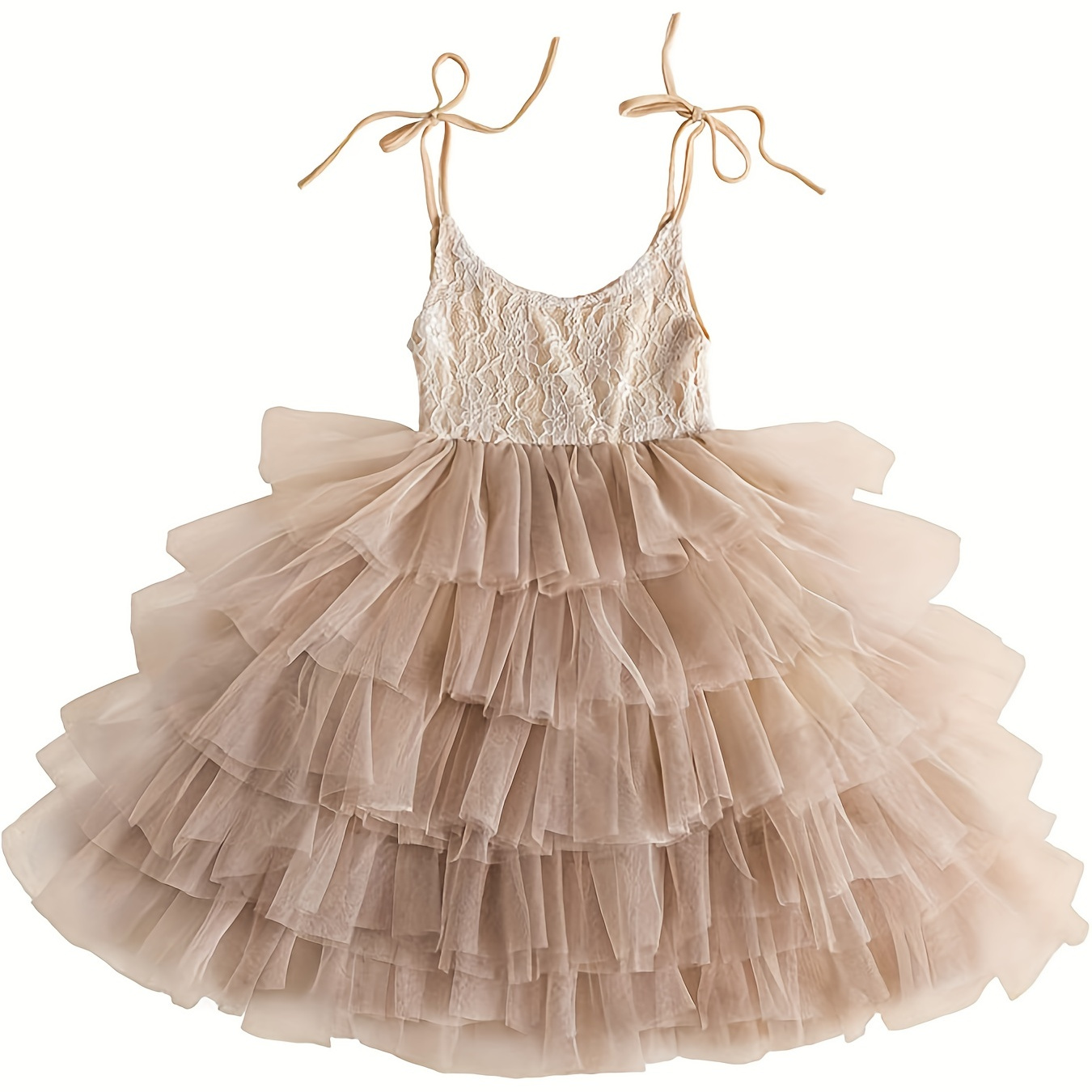 Combination Style: Girls' Lace Strap Cake Dress for Wedding Princess Dress