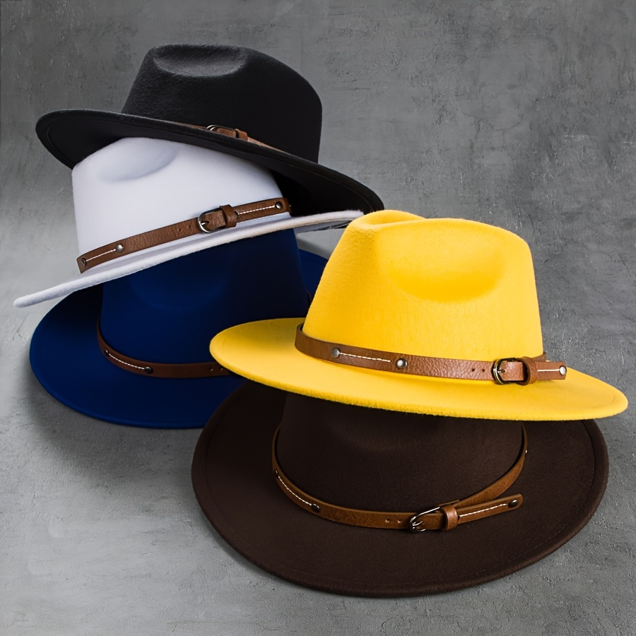 

Men's Retro Felt Woolen Top Hat, Leather Buckle Accessory, Jazz Hats