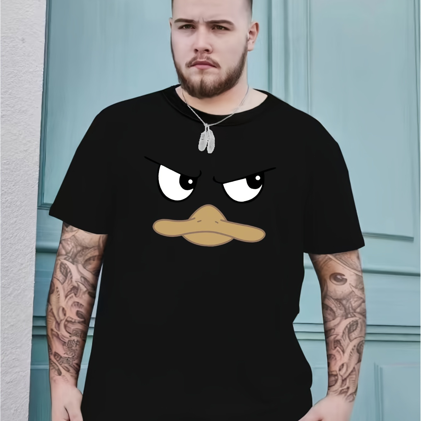 

Plus Size Men's Cute Cartoon Duck Graphic Print T-shirt Trendy Casual Tees, Men's Clothing