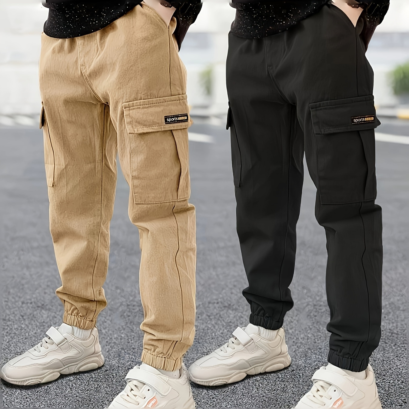 

1pc Boys Casual Flap Pockets Cargo Pants, Elastic Waist Jogger Pants With Pocket, Boys Clothes Outdoor