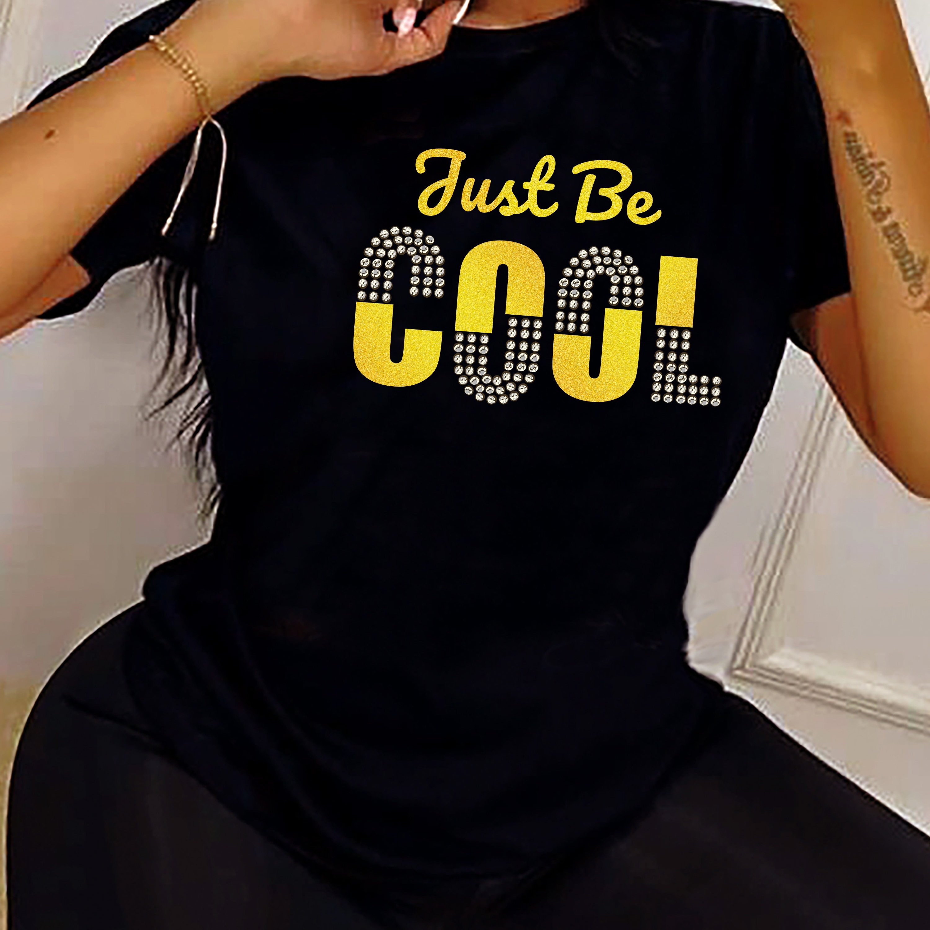 

Letter Print T-shirt, Casual Crew Neck Short Sleeve Top For Spring & Summer, Women's Clothing