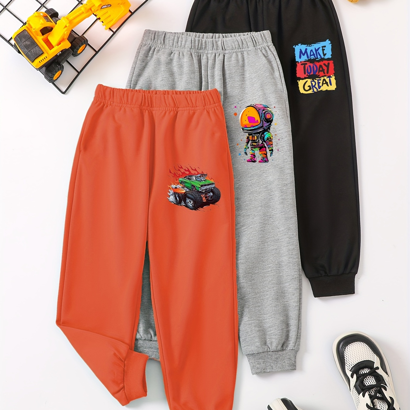 

Boys' 3pcs Soft & Comfy Joggers - Cool Car & , Casual Athletic Pants For All , Outdoor