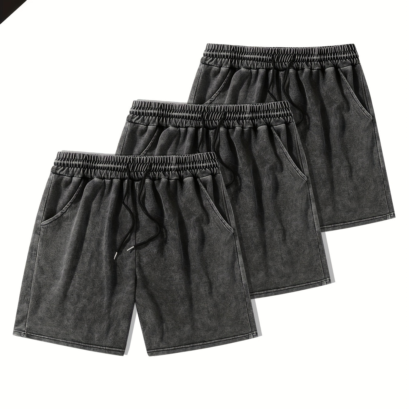 

Men's Old Washing Water Trend Retro Shorts Three-piece Set