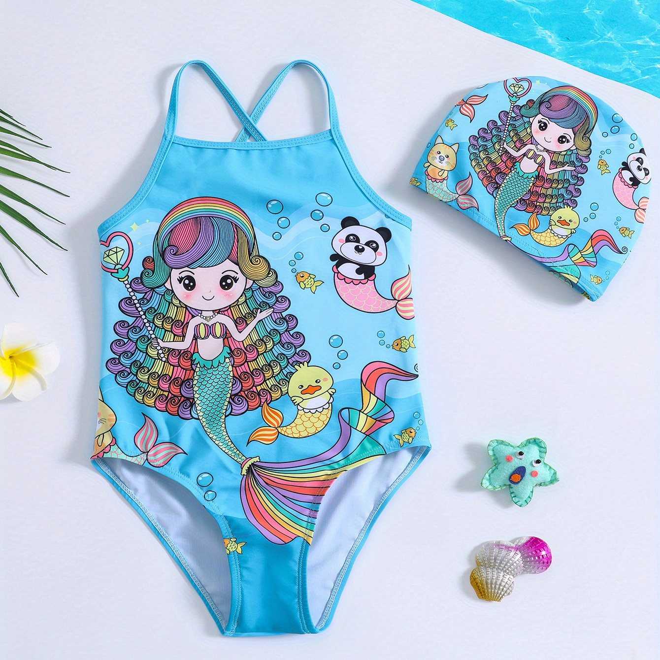 

Sweet Mermaid Princess Print 1-piece Bikini Swimsuit For Girls Summer Gift