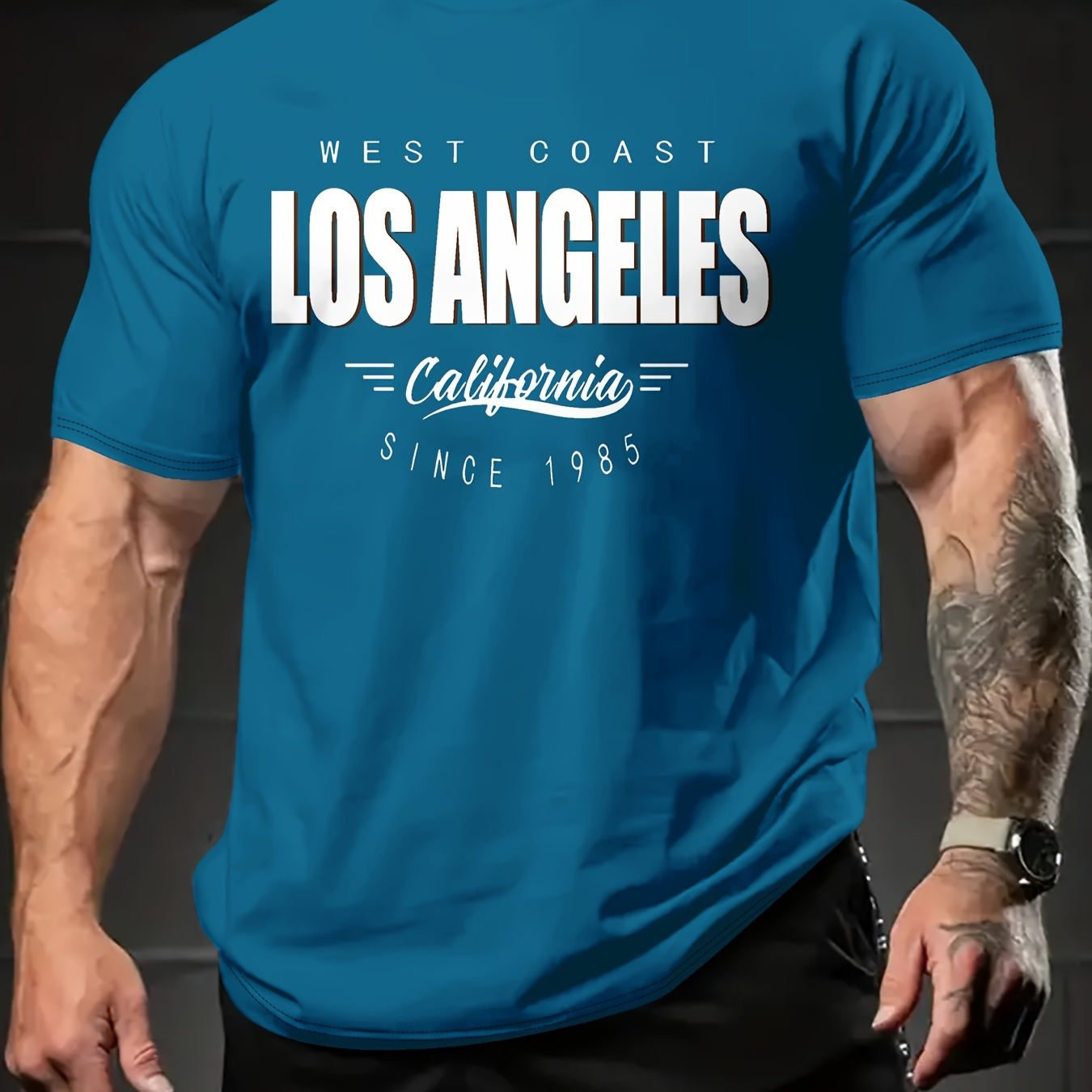

Los Angeles Alphabet Print Crew Neck Short Sleeve T-shirt For Men, Casual Summer T-shirt For Daily Wear And Vacation Resorts