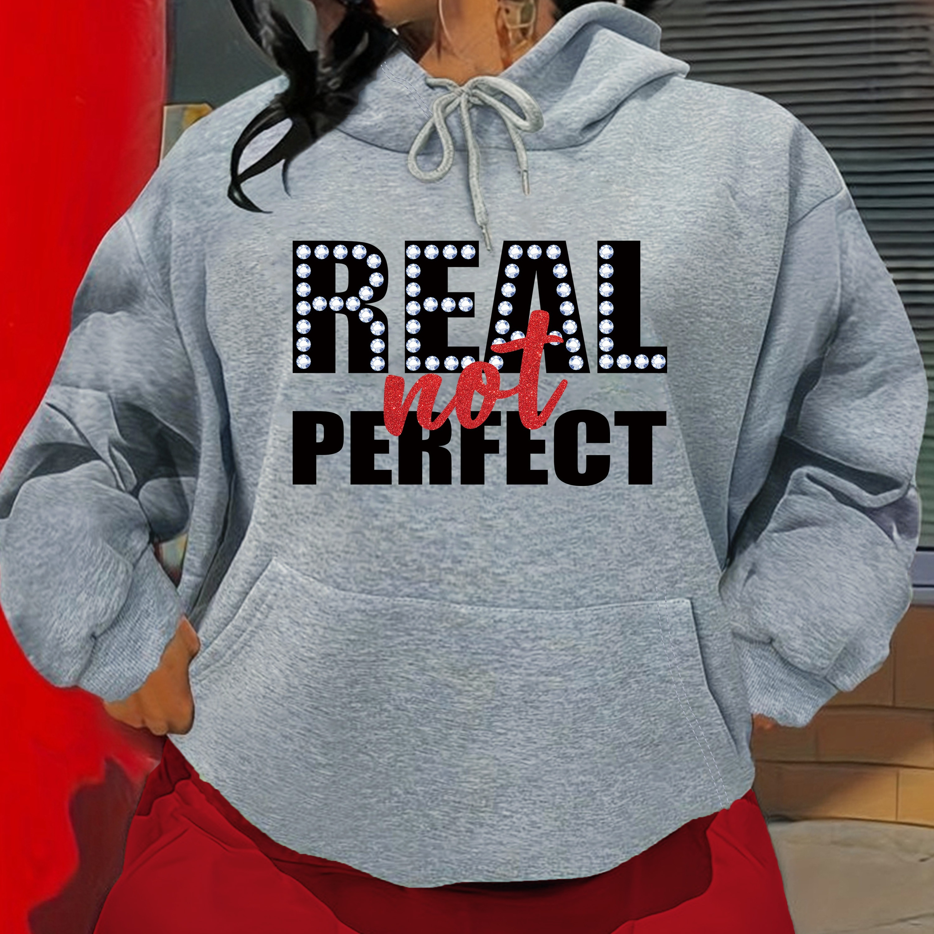 

Print Hoodie, Casual Long Sleeve Kangaroo Pocket Drawstring Hoodie Sweatshirt, Women's Clothing