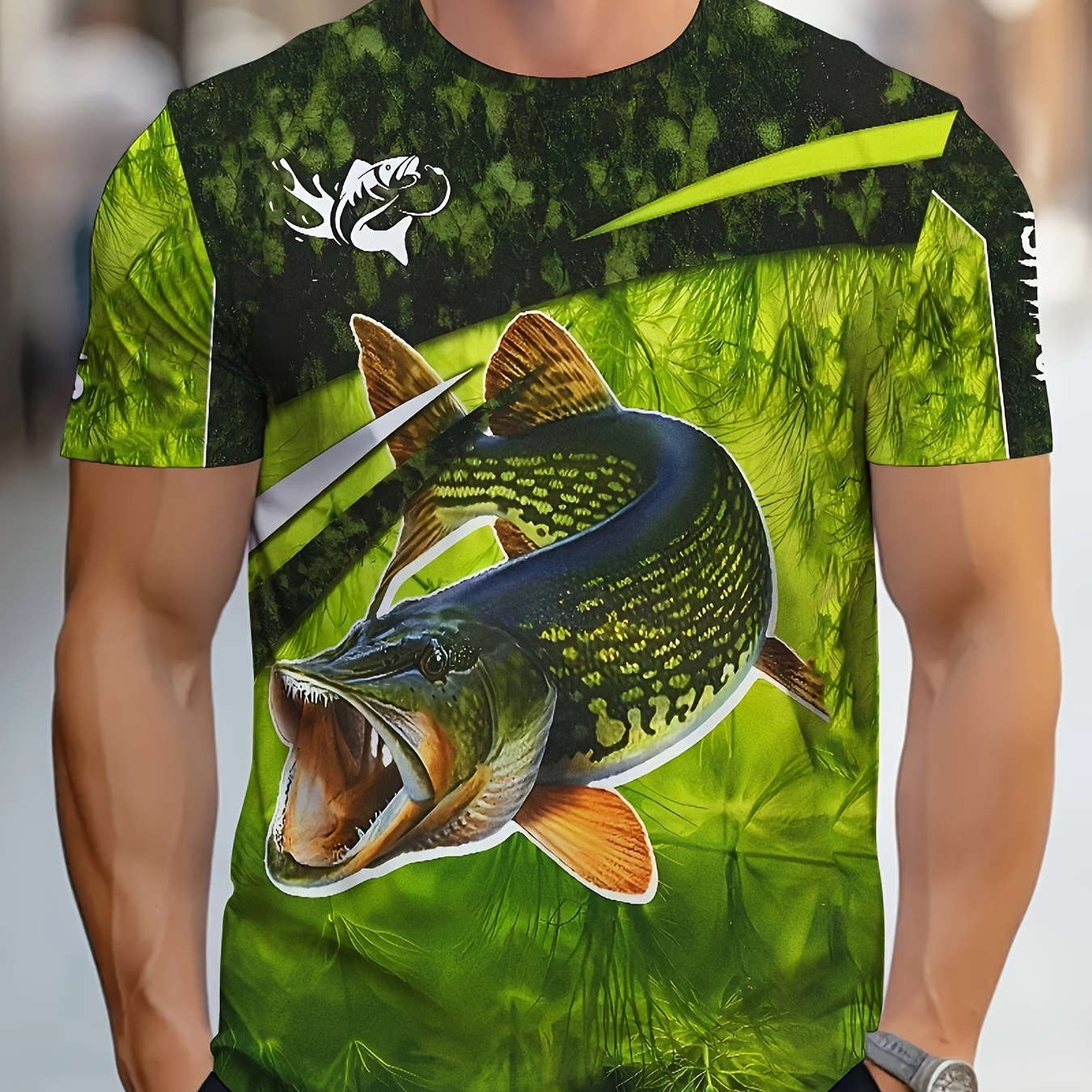 

T-shirt graphique à imprimé de poisson pour homme, T-shirt à col rond à manches courtes, Vêtements pour homme pour l'été en plein air