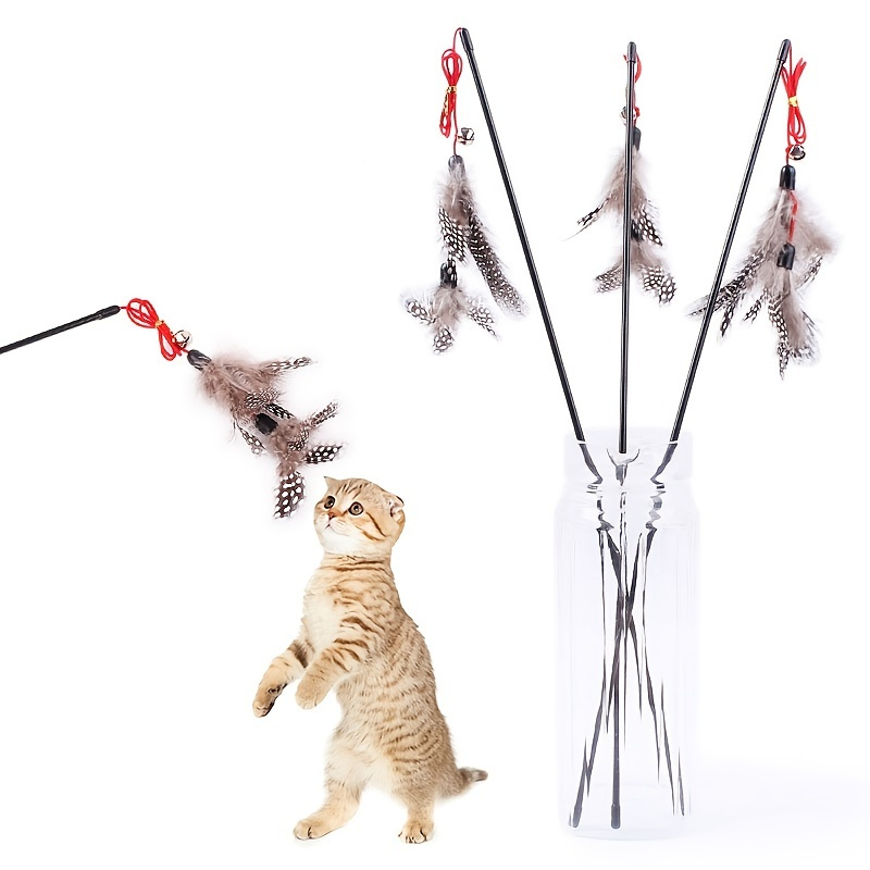 Interactive Cat Toy With Feather Teaser, Bells, And Spacers