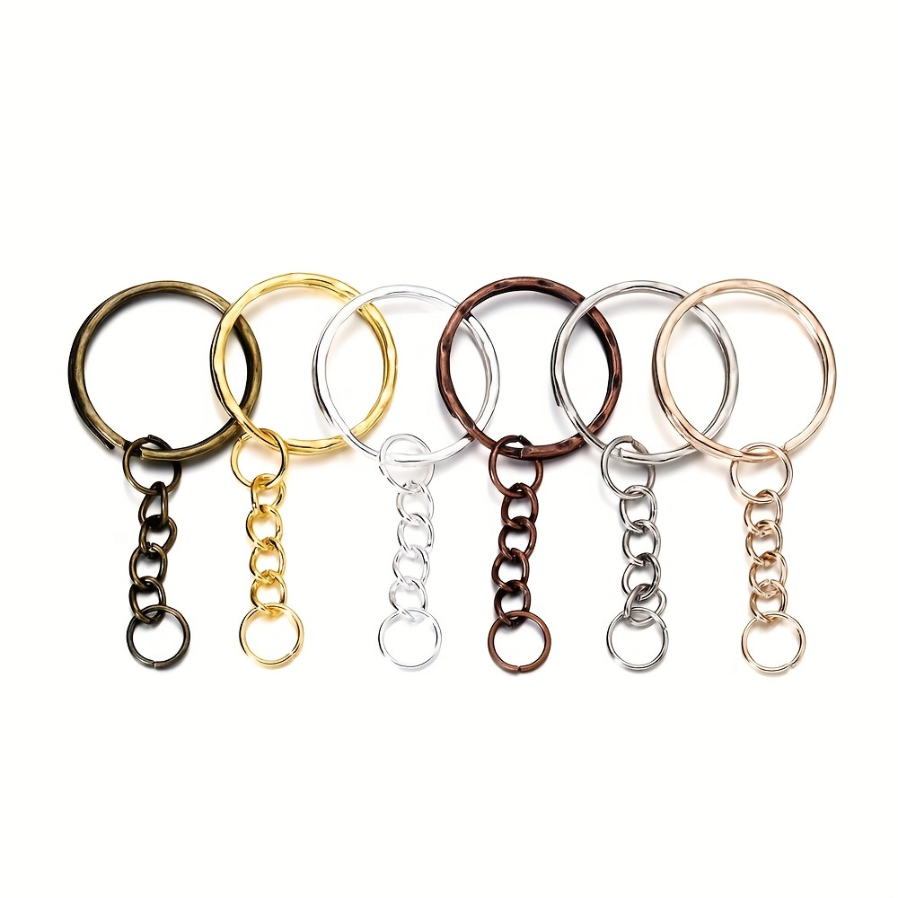 

50pcs/lot Key Ring Key Embossed Chain Round Split Keyfob Keyrings With Jump Ring For Keychain Pendants Diy Jewelry Making Accessories