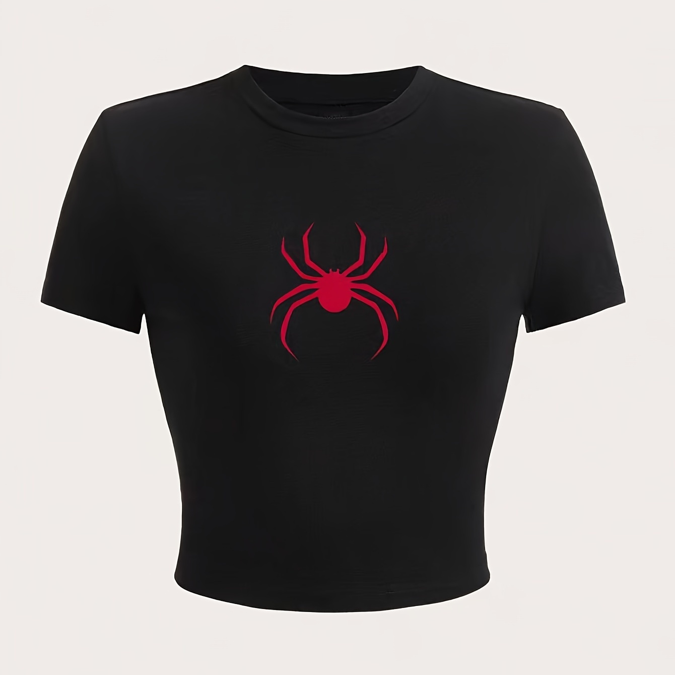 

T-shirt À Col Rond Avec Motif D'araignée, Haut Décontracté À Manches Courtes Pour Le Printemps Et L'été, Vêtements Pour Femmes