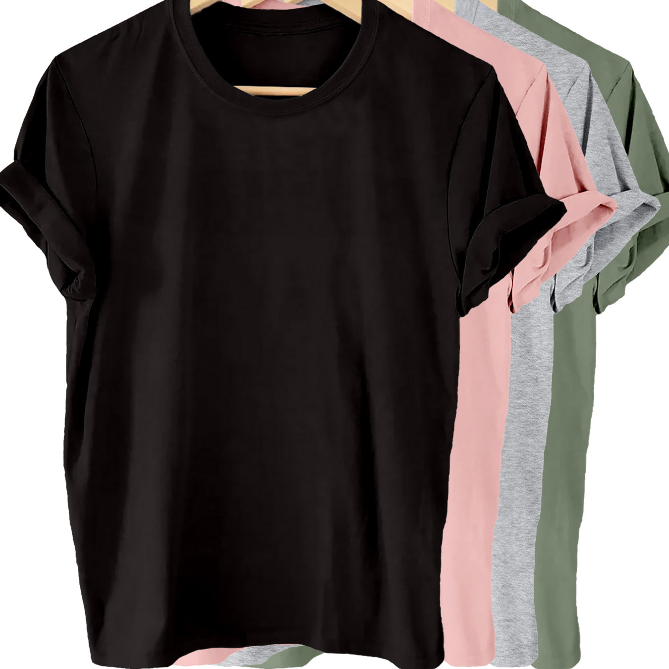 

4 Packs Solid Color T-shirt, Short Sleeve Crew Neck Casual Top For Summer & Spring, Women's Clothing