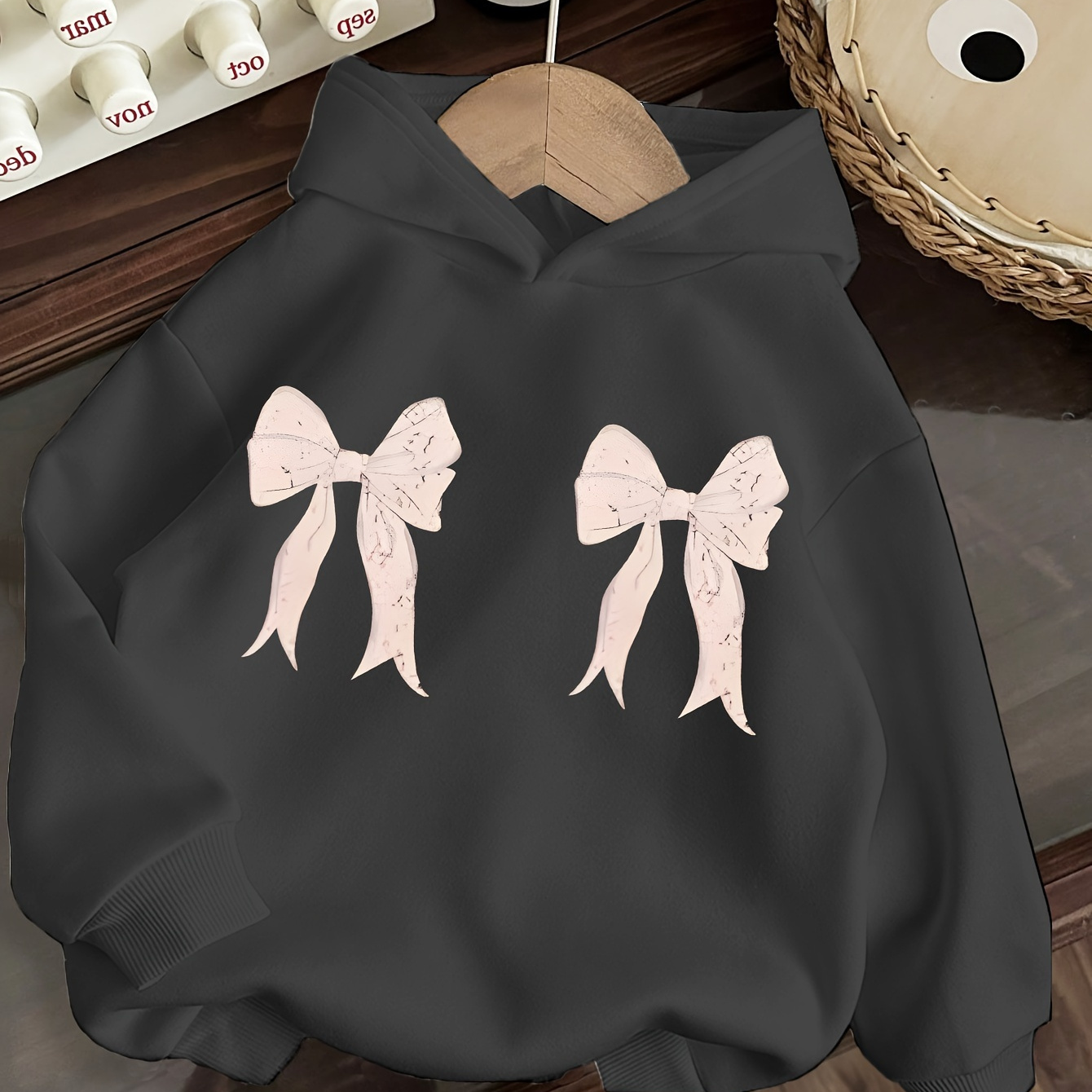 

' Bow Applique - Hooded Knit Sweatshirt , Pattern, Fall/