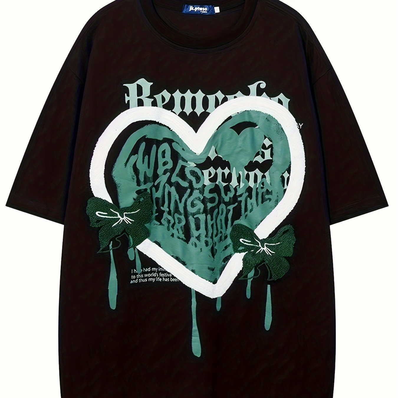 

Fashion Heart And Letter Embroidery Men's Loose Cotton Comfy Short Sleeve Crew Neck T-shirt, Summer Outdoor