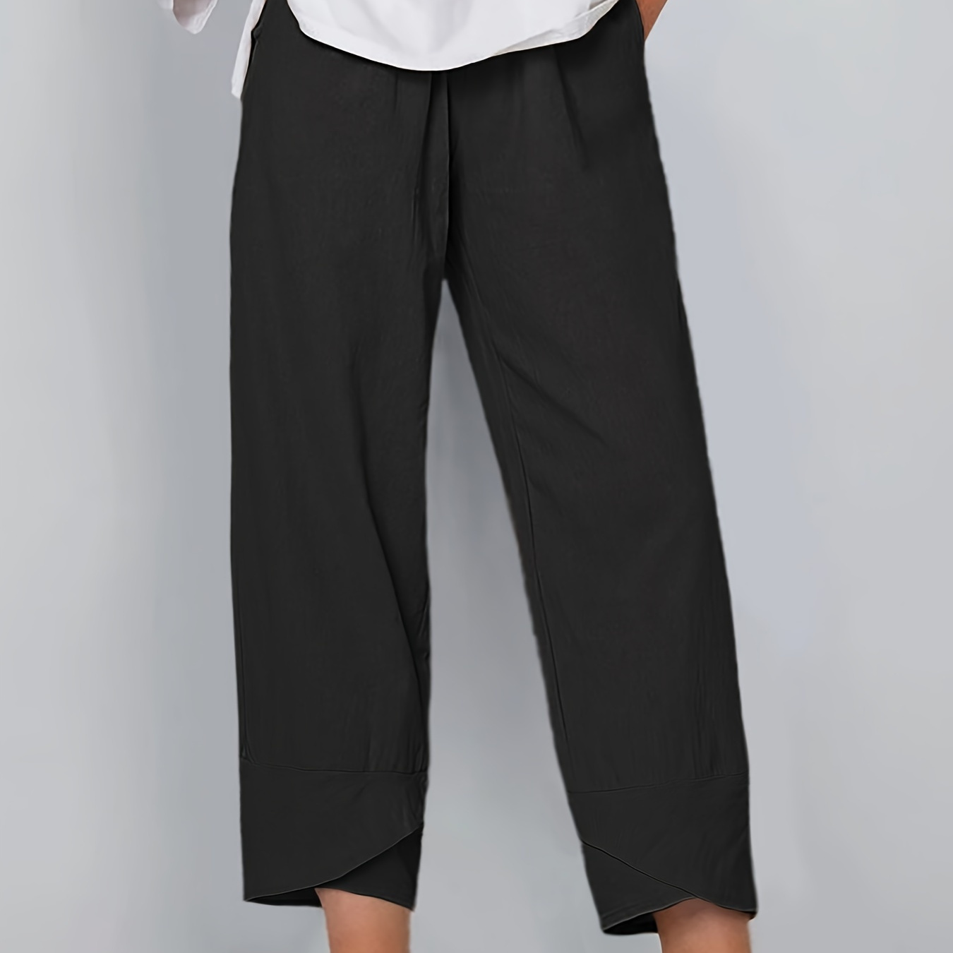 

Loose Pocket Pants, Casual Elastic Waist Solid Fashion Comfy Spring & Summer Pants, Women's Clothing