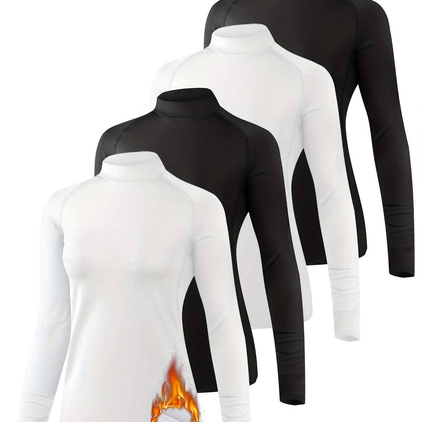 

4 Pack Women's Thermal Long Sleeve Tops, Mock Neck Shirts, Plush Lined Turtleneck Base Layer For Fall And Winter