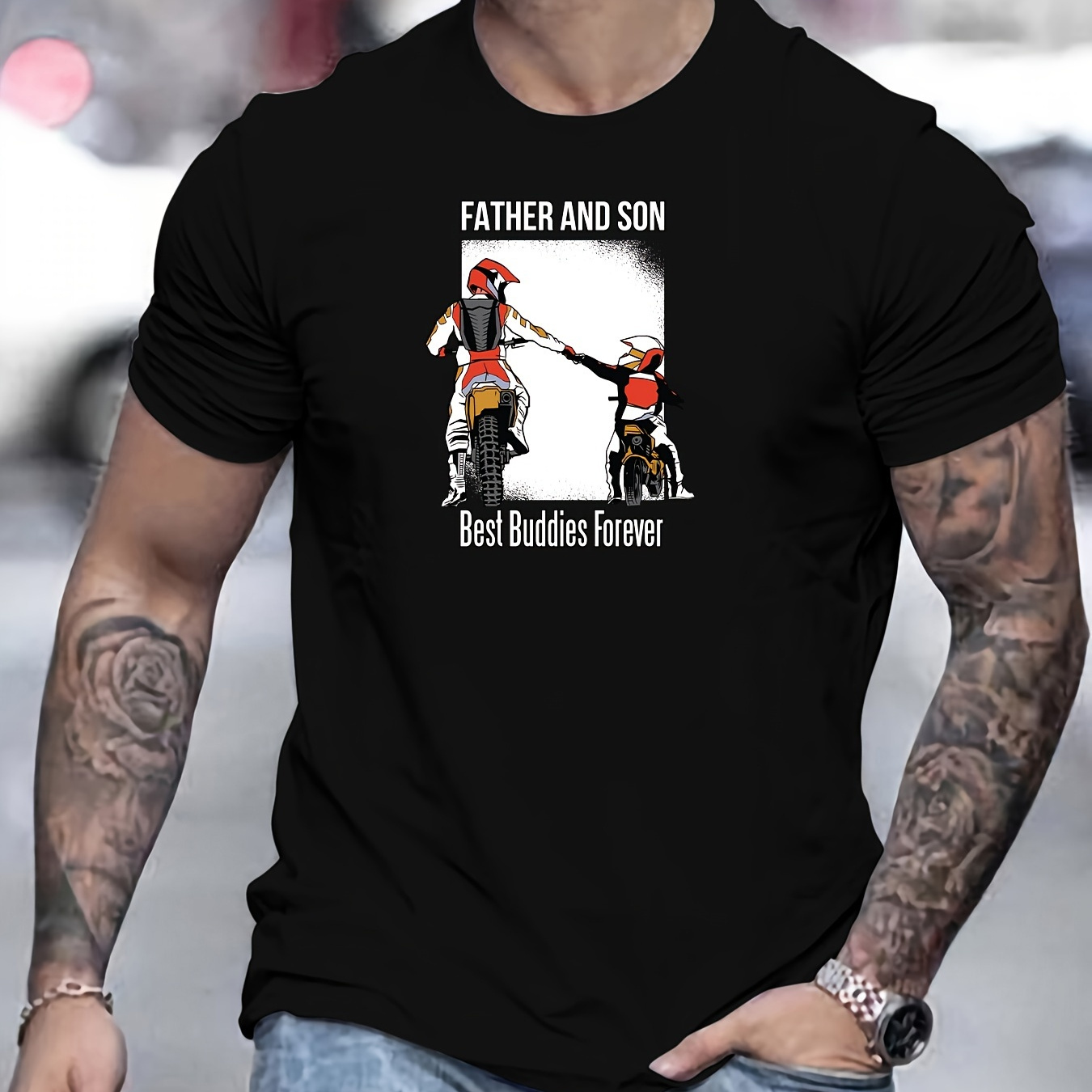 

Father And Son Print T Shirt, Tees For Men, Casual Short Sleeve T-shirt For Summer