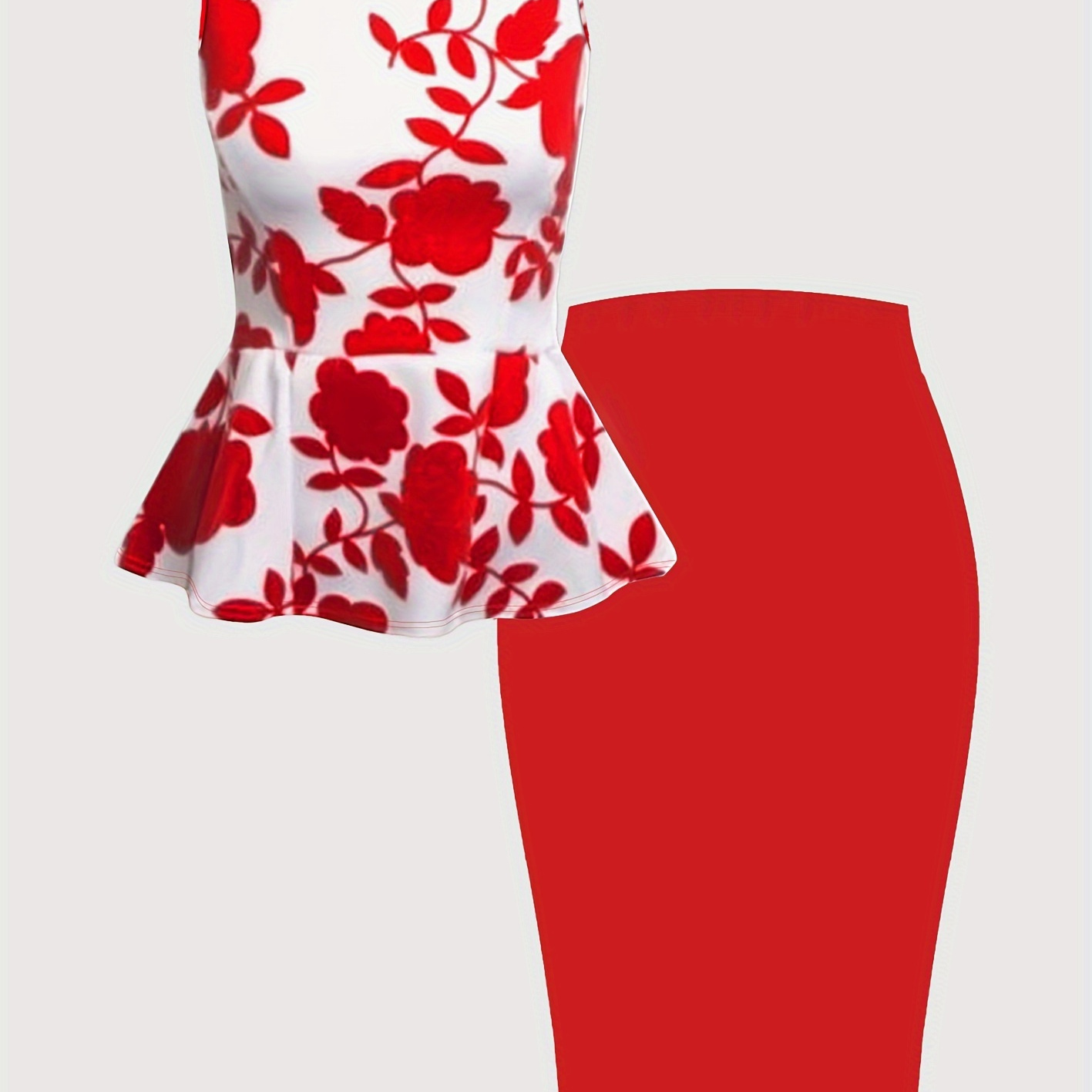 

Plus Size Floral Print Two-piece Set, Crew Neck Tank Top & Skirt Outfits, Women's Plus Size clothing