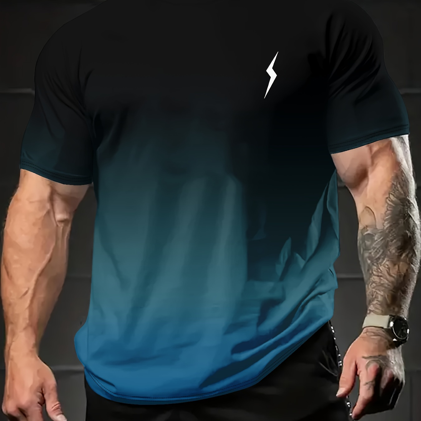 

Summer Men's Casual Sports T-shirt, 3d Digital Print Lightning Pattern Gradient Color, Fashion Sports Short-sleeved Top