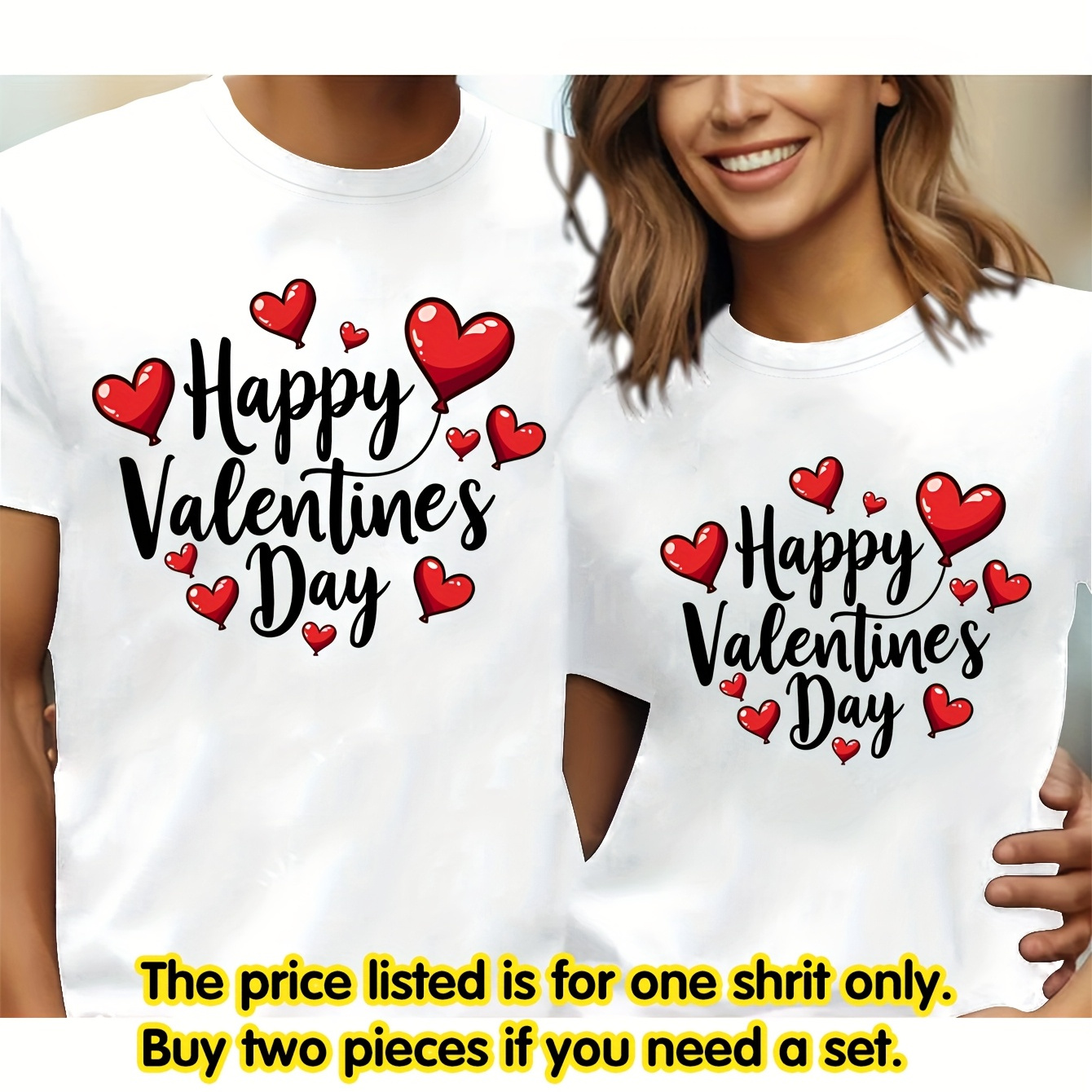 

Buy 2 Get 1 Free - Valentine's Day T-shirts, Casual Crew Neck, Short Sleeve, Polyester, Machine Washable, Summer Essential, Red , Valentines Tshirts