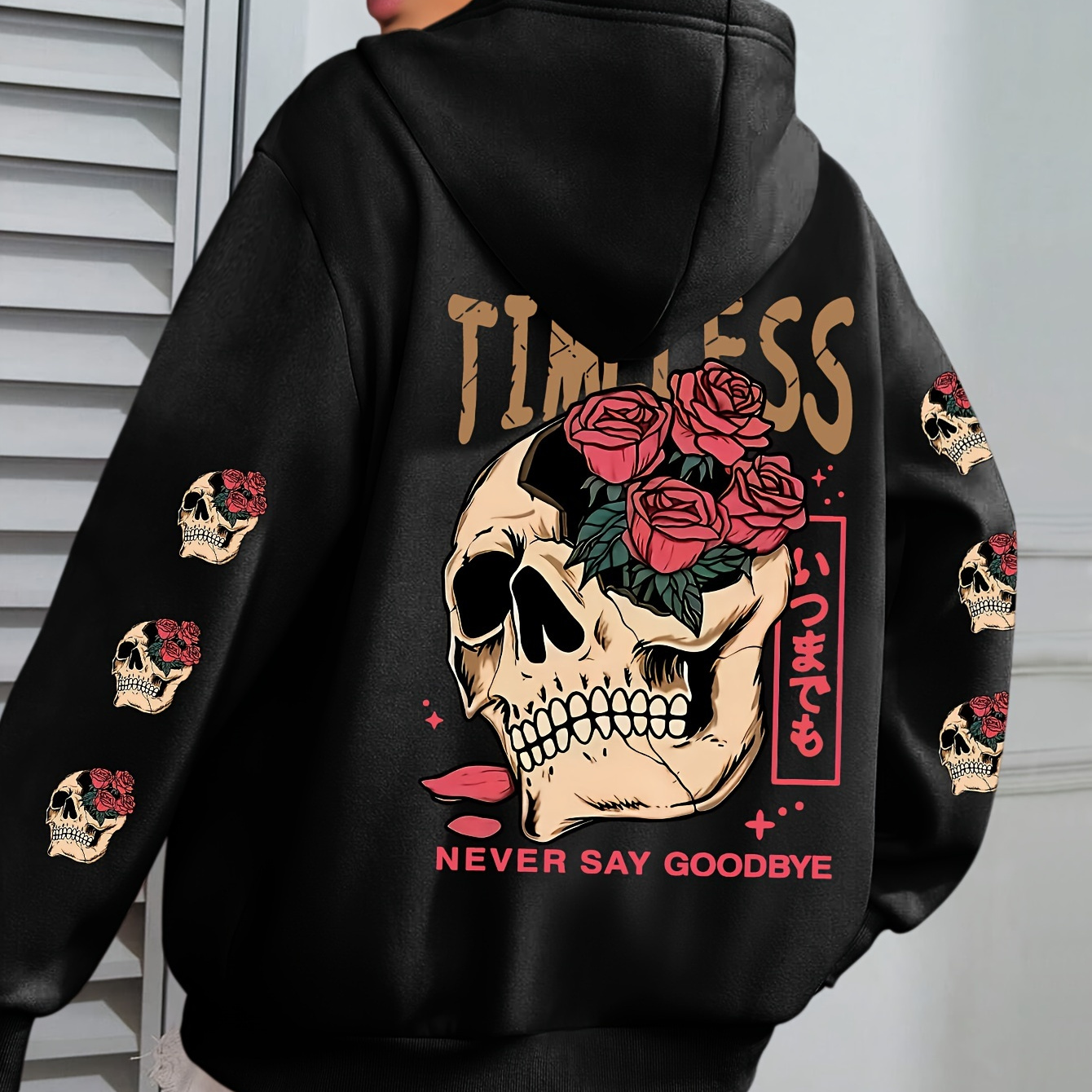 

Women's Plus Size Skull & Roses Hoodie - Oversized Long Sleeve Pullover With Pockets, Cream Hooded Sweatshirt For Fall/winter, Casual For Women, Cozy Pullover | Skull | Polyester Hoodie, Skull Hoodie