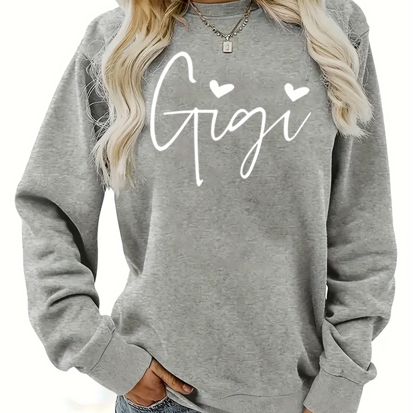 

Women's Plus Size Casual Pullovers, Polyester 100% Knit Fabric, Slight Stretch Crew Neck, Alphabet Print, Fall/winter Sportswear, Oversized Clothing