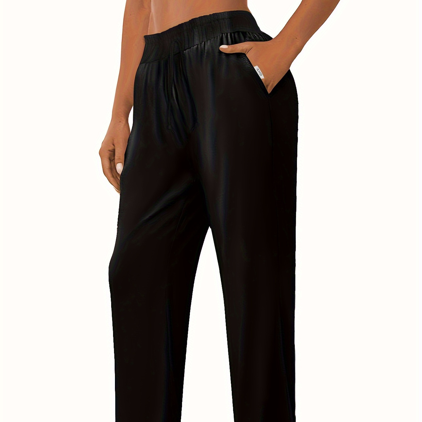 

Casual Solid Lounge Bottoms, High Waist Loose Fit Pants With Pockets, Women's Sleepwear & Loungewear