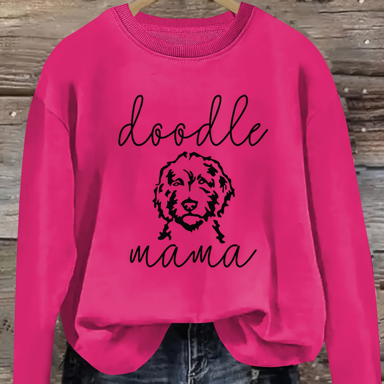 

1pc Women's Casual Crew Neck Long Sleeve Sweatshirt With Doodle Mama Print, Polyester Knit Fabric, Animal Pattern Top