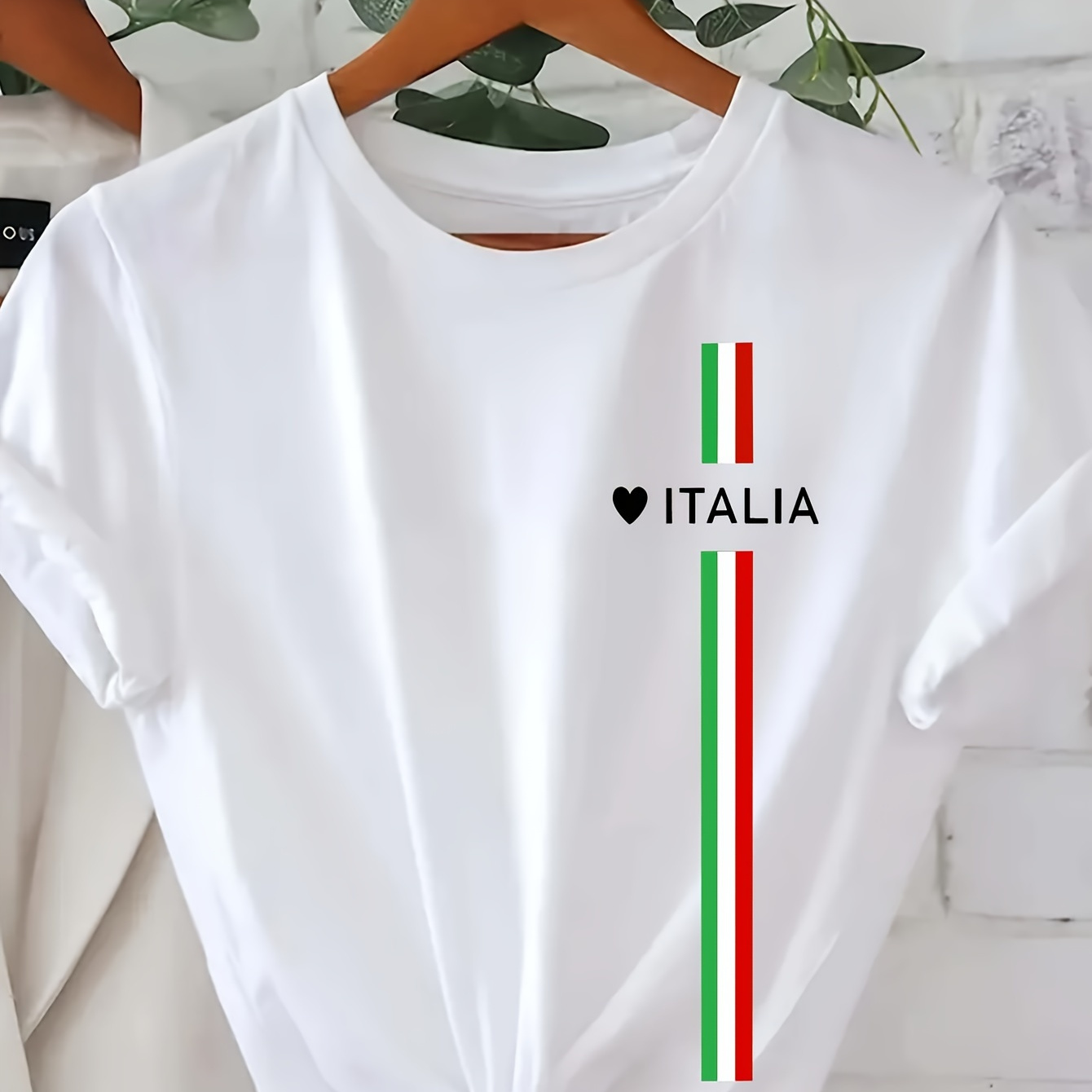 

T-shirt imprimé Plus Size Italia, T-shirt décontracté à col rond et manches courtes, Vêtements grande taille pour femmes