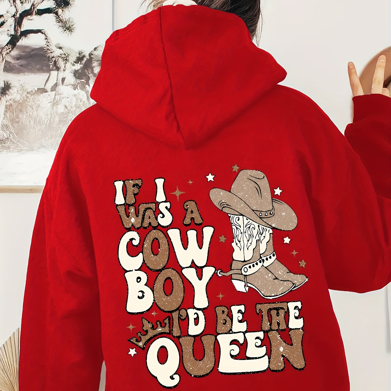 

Women's Western Cowboy-inspired Hoodie - "if I Was A Cowboy" Print, Casual Black Polyester Sweatshirt With Drawstring & Pockets, Machine Washable, Fall & Winter