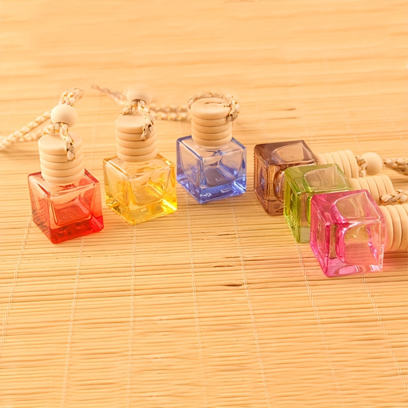  4Pcs/Pack,10ml Car Hanging Perfume Air Freshener Diffuser,Refillable  Essential Oil Pendant Perfume Vials,Thick Square Clear Glass Container With  Wooden Caps & Hanging String,FREE Funnel,Dropper : Automotive