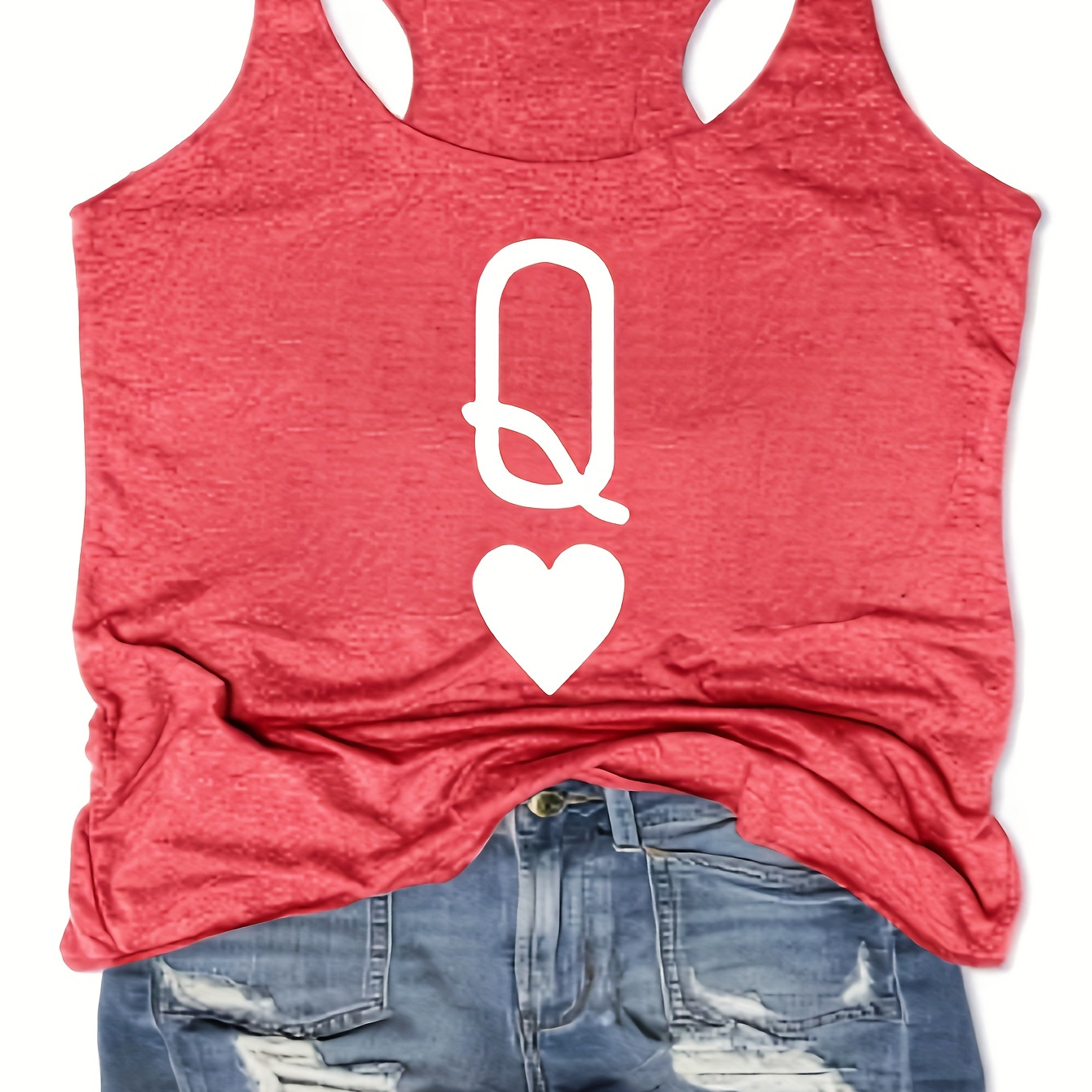 

Poker Q Heart Print Racerback Sports Tank Top, Sleeveless Running Vest Top, Women's Activewear